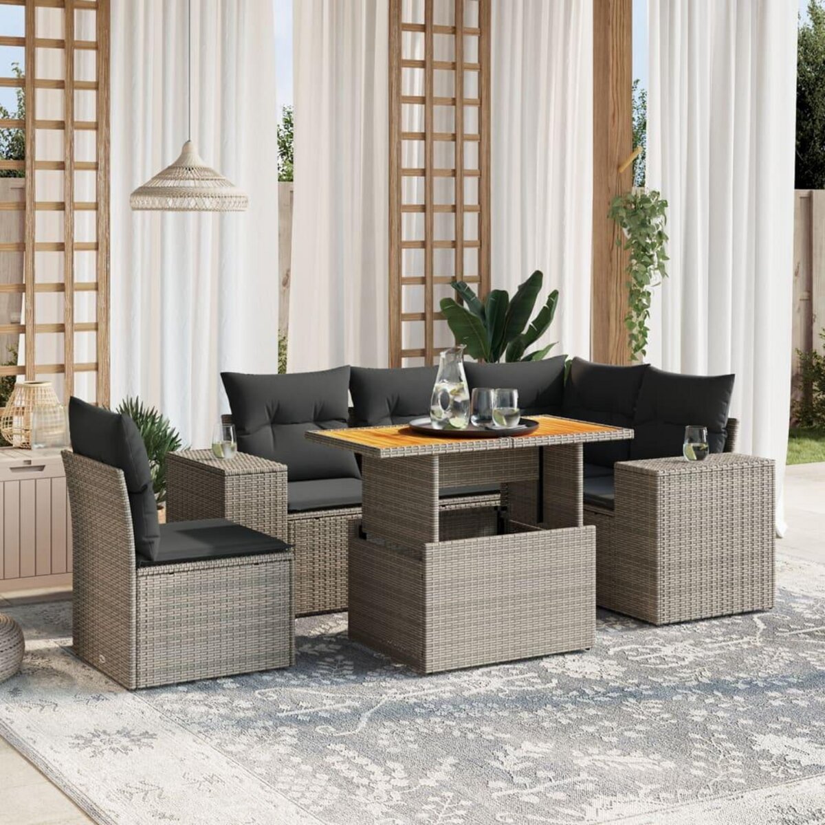 VIDAXL Salon de jardin 6 pcs avec coussins gris resine tressee