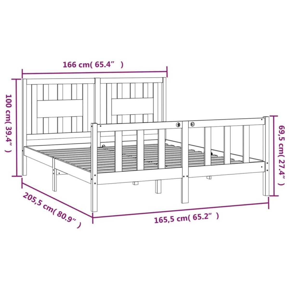 VIDAXL Cadre de lit sans matelas bois massif de pin 160x200 cm