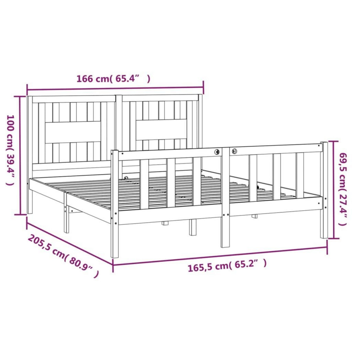 VIDAXL Cadre de lit sans matelas bois massif de pin 160x200 cm