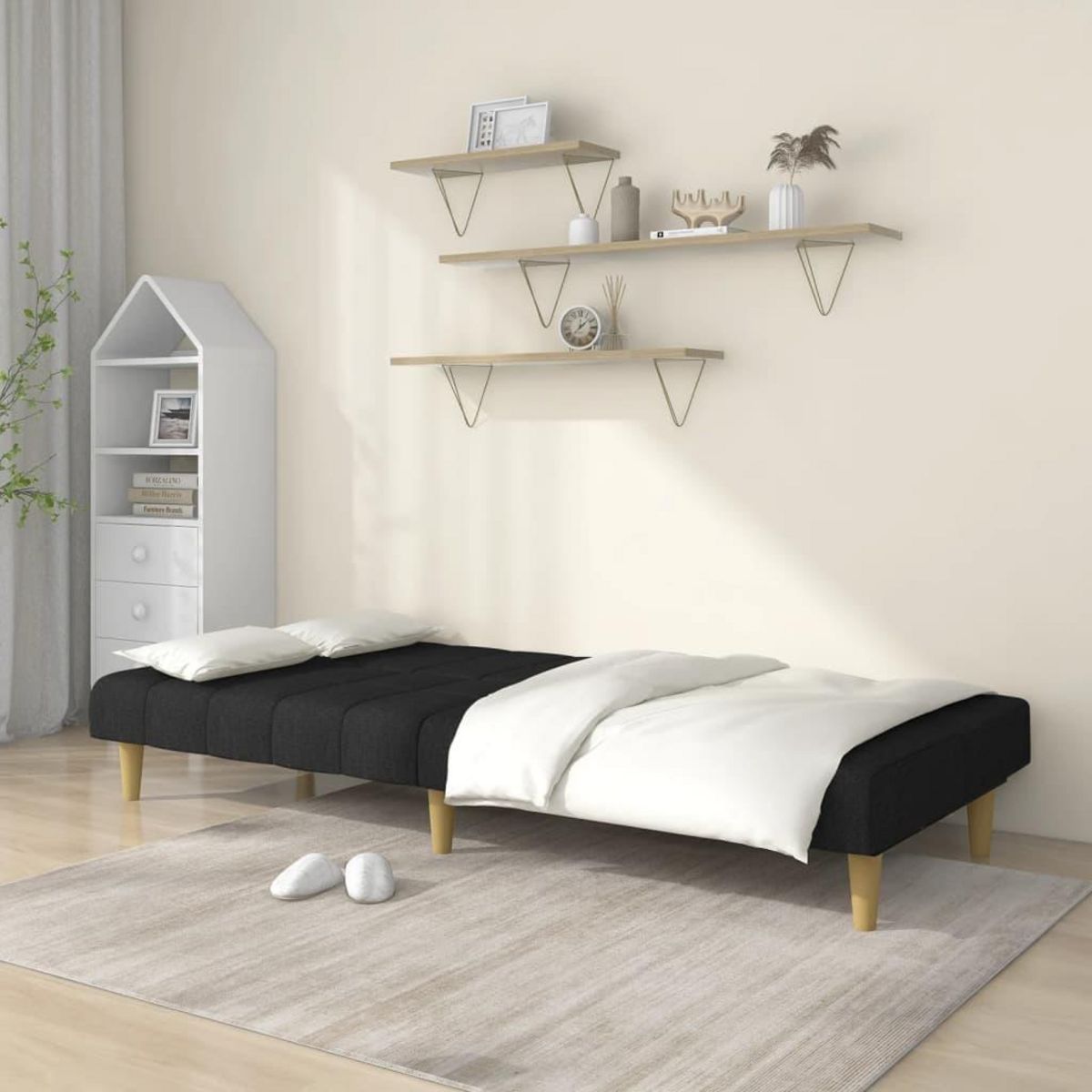 VIDAXL Canape-lit a 2 places noir tissu