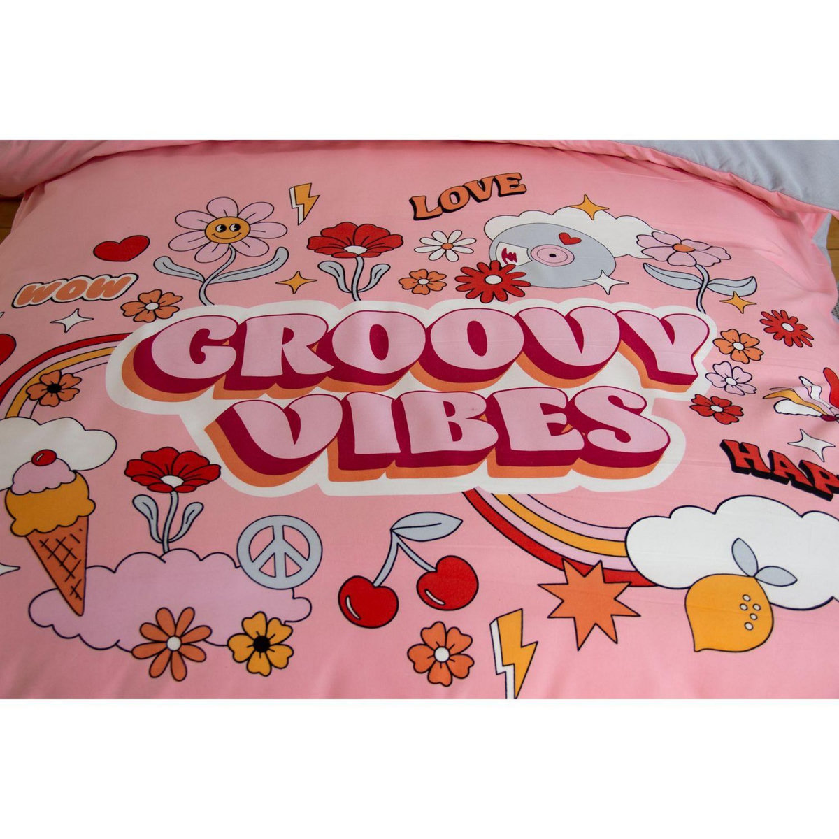 COTE DECO Parure de lit enfant Groovy vibes - 100% microfibre 72g/m² - 140 x 200 cm