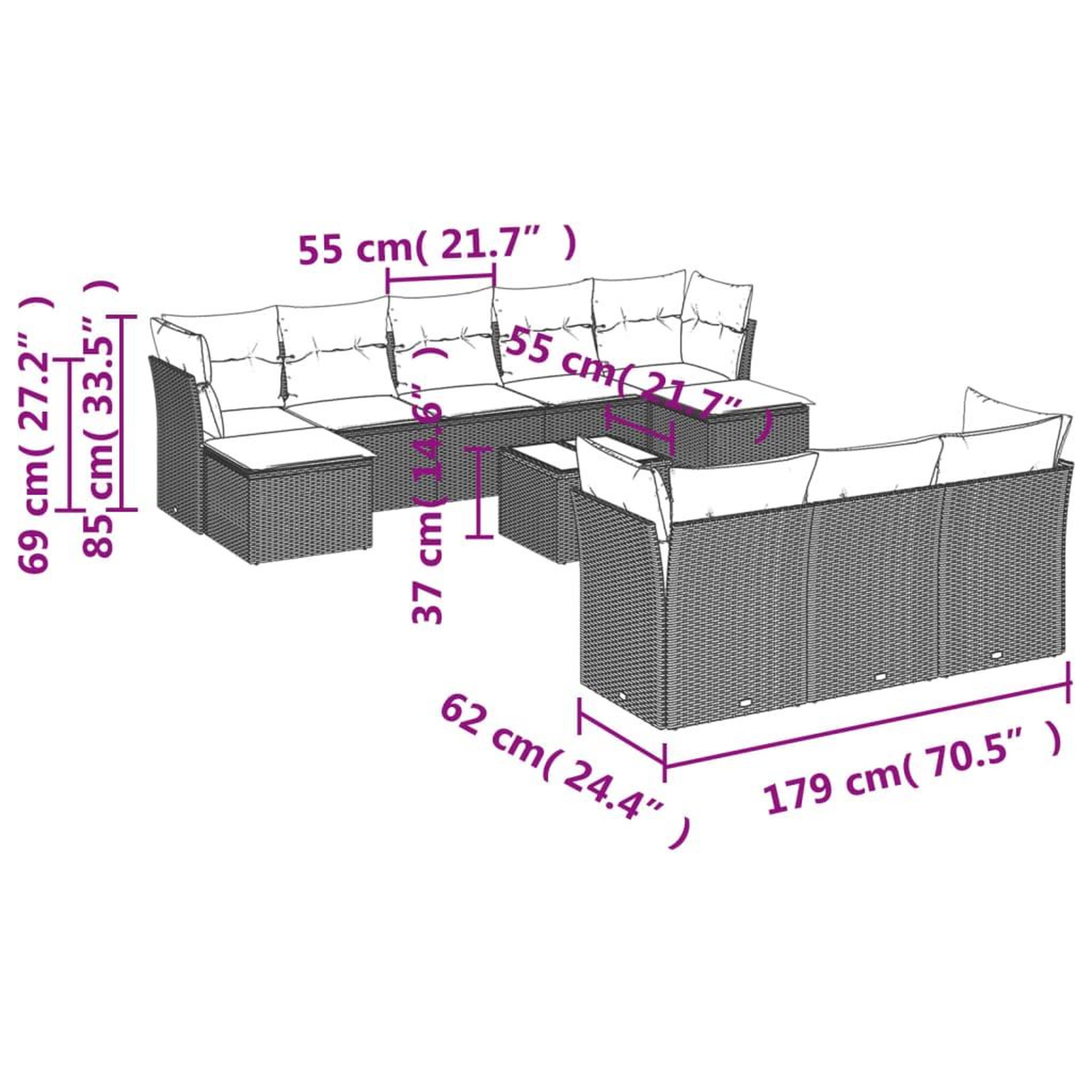 Voir la diapositive 6 : VIDAXL Salon de jardin et coussins 11 pcs marron resine tressee
