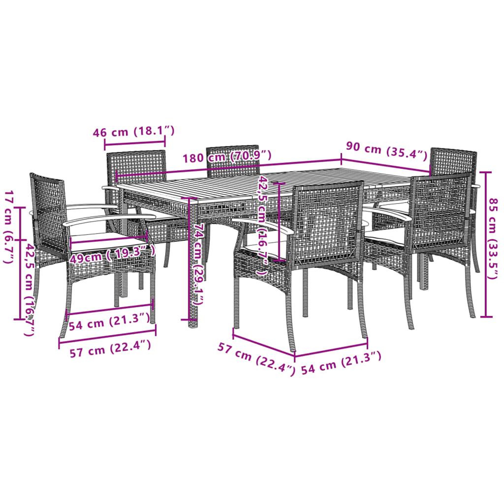 Voir la diapositive 6 : VIDAXL Ensemble a manger de jardin et coussins 7 pcs gris rotin