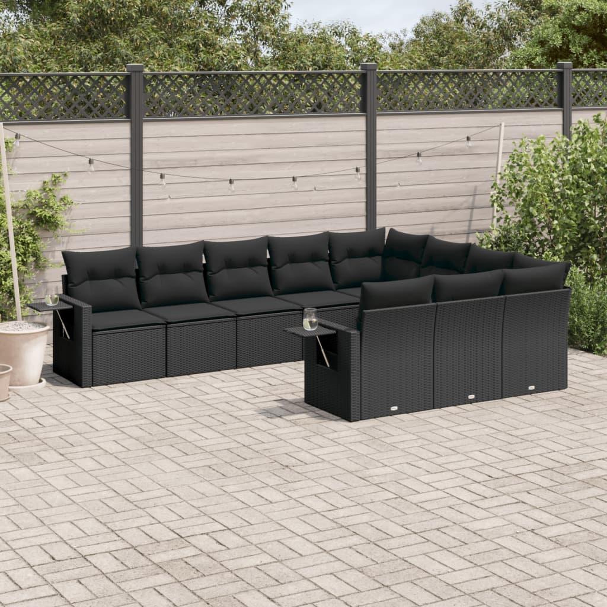 VIDAXL Salon de jardin 10 pcs avec coussins noir resine tressee