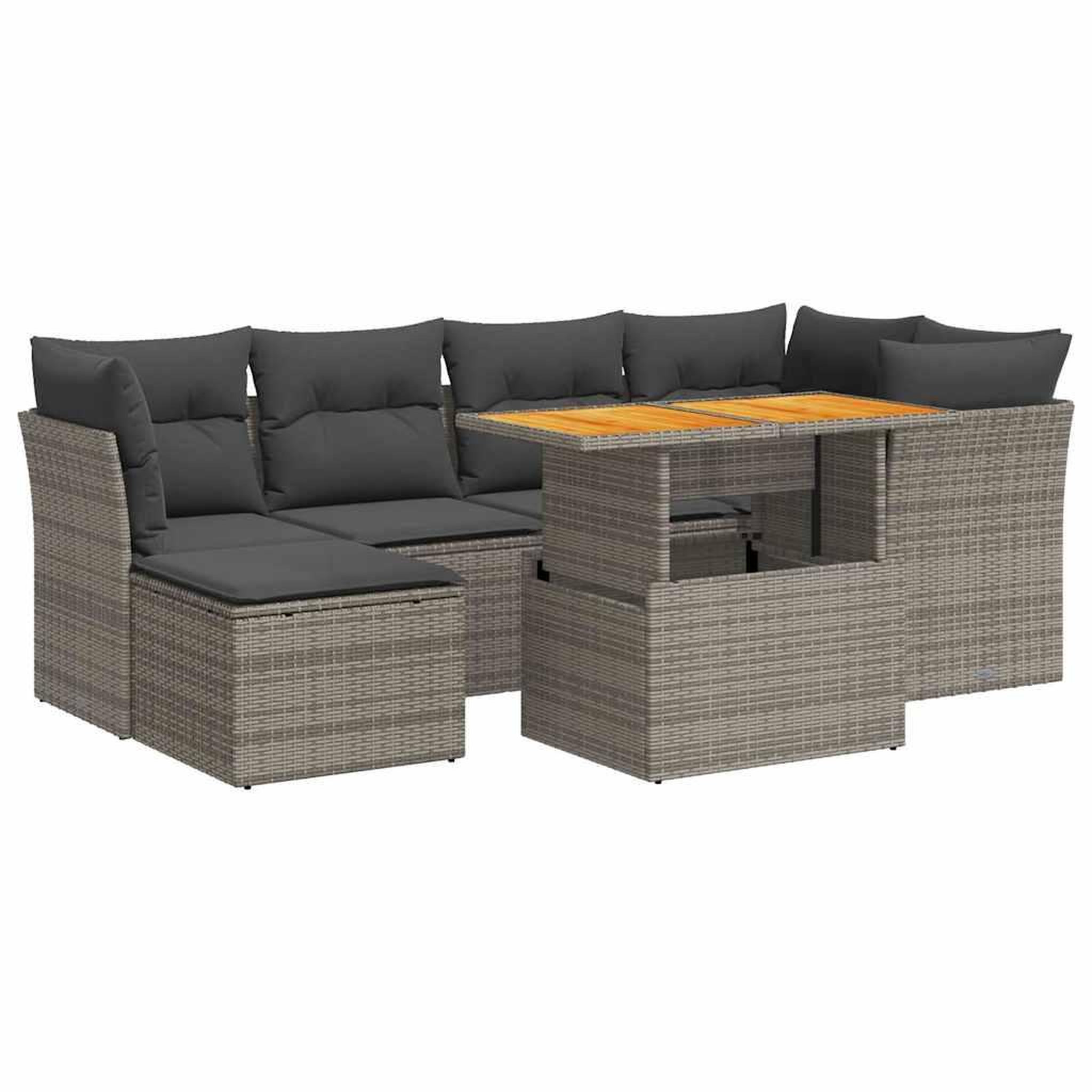 Voir la diapositive 2 : VIDAXL Salon de jardin avec coussins 7 pcs gris resine tressee