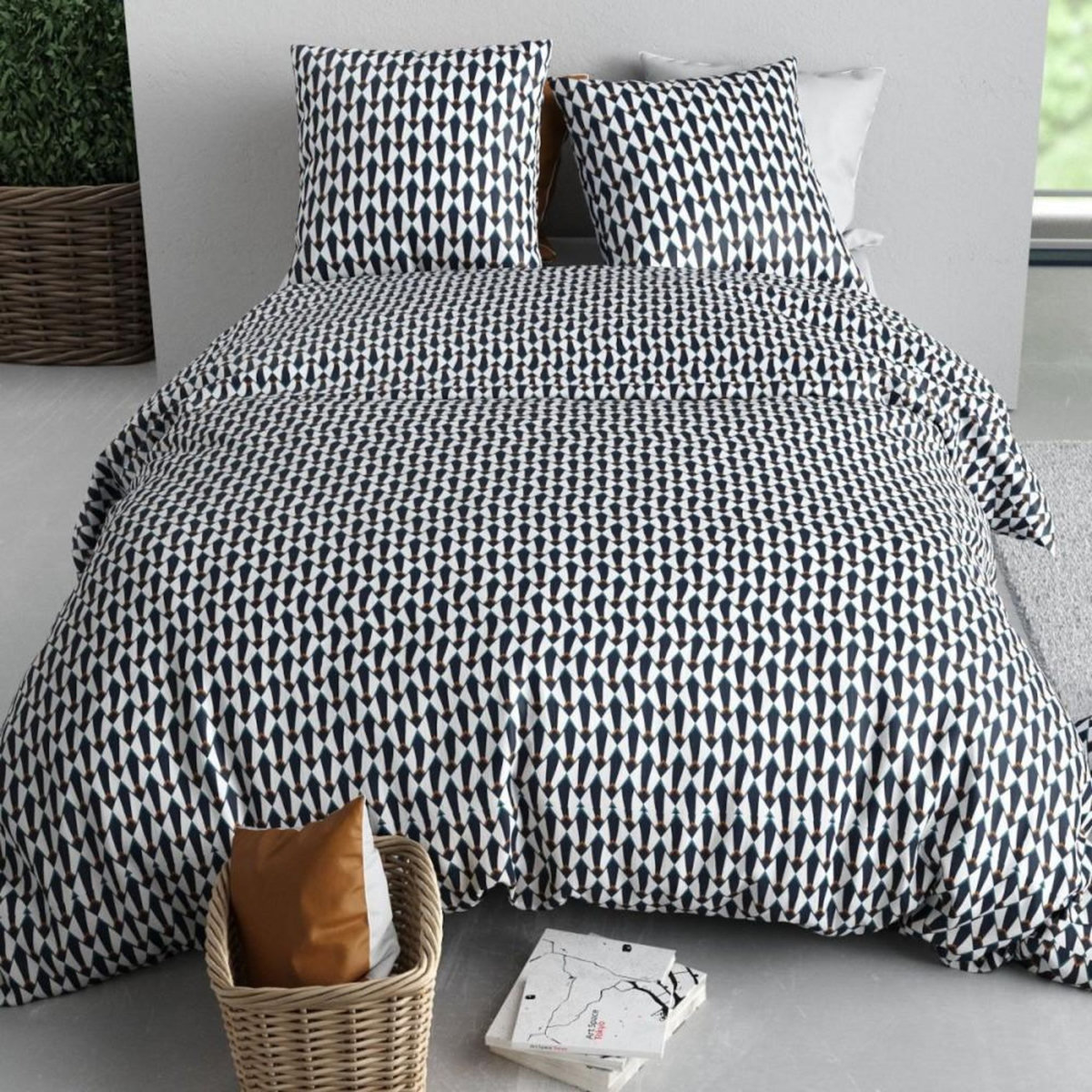 ATELIER DU COTON Housse de couette 240x220 GEO + 2 taies coton 57 fils