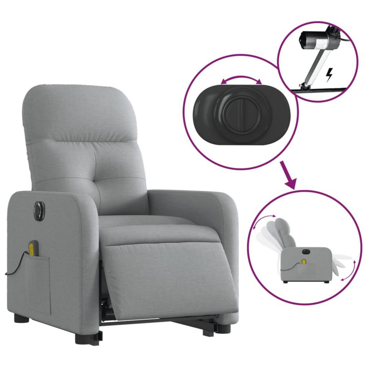 VIDAXL Fauteuil inclinable de massage electrique Gris clair Tissu
