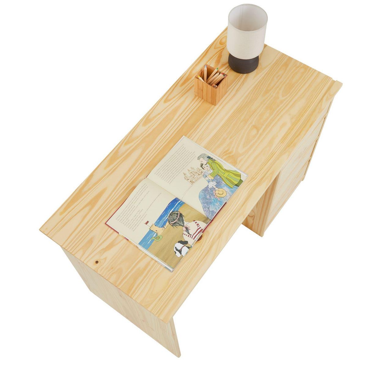 IDIMEX Bureau enfant EMMA, en pin massif, 4 tiroirs et plateau inclinable