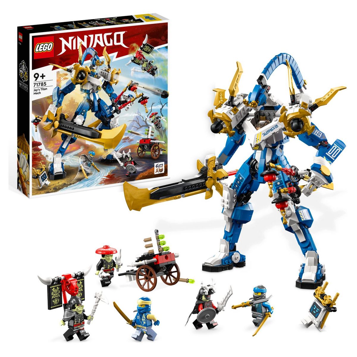 LEGO Ninjago 71785 Robot Titan de Jay, Grand Ensemble de Figurines, Jouet pour Enfants, Garçons et Filles avec 5 Minifigurines et Arbalète
