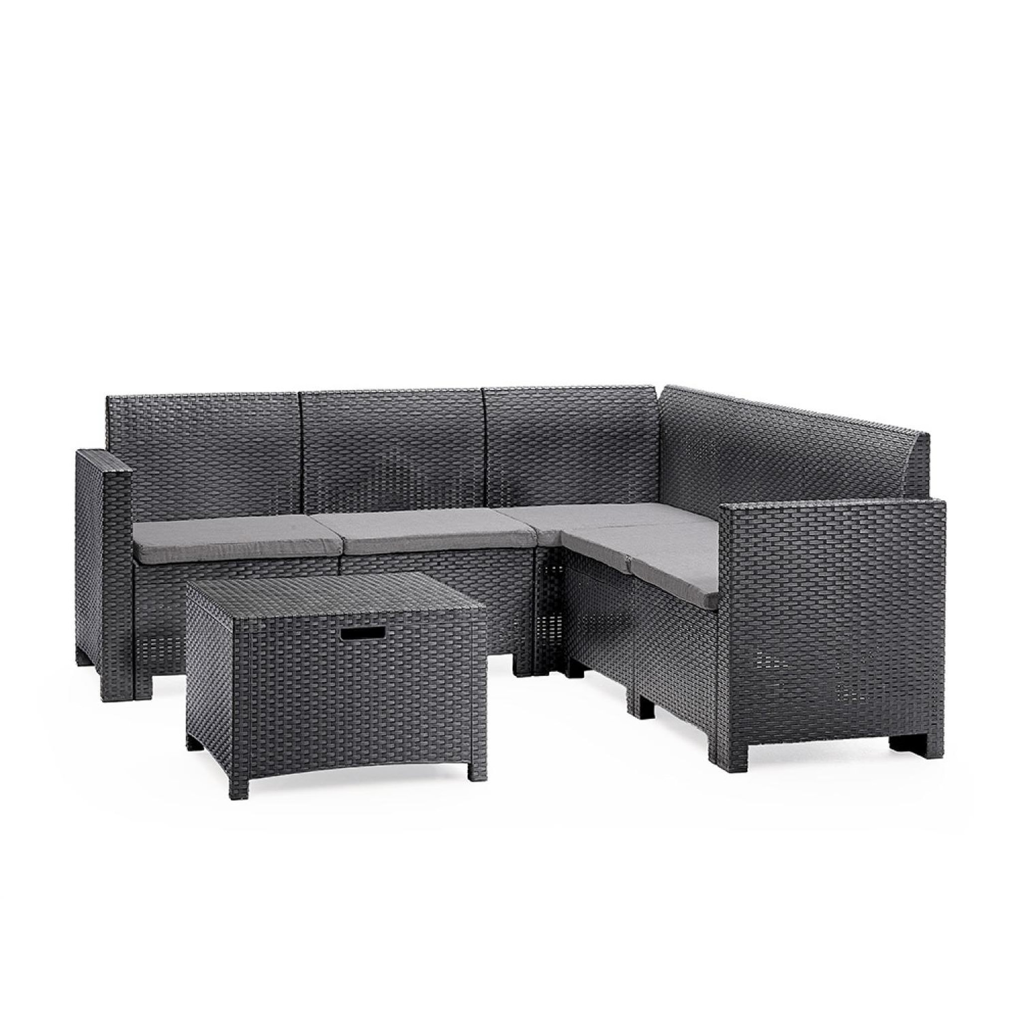 CONCEPT USINE Salon de jardin 4-5 places effet résine tressée gris anthracite avec table basse isparta