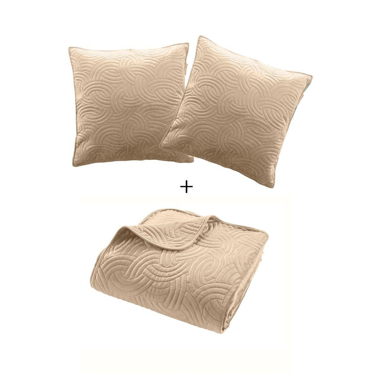 Paris Prix Couvre-Lit & 2 Housses de Coussin  Solange  240x260cm Beige Lin