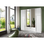 MARKET24 Armoire 4 portes battantes + miroirs - Blanc brillant - L180 x P56 x H199 cm - TRIO