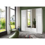 Voir la diapositive 1 : MARKET24 Armoire 4 portes battantes + miroirs - Blanc brillant - L180 x P56 x H199 cm - TRIO