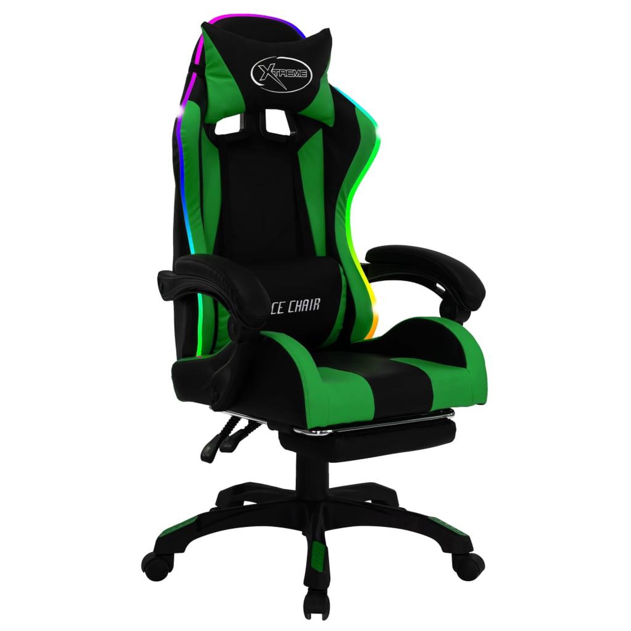 Voir la diapositive 2 : VIDAXL Fauteuil de jeux video avec LED RVB Vert et noir Similicuir