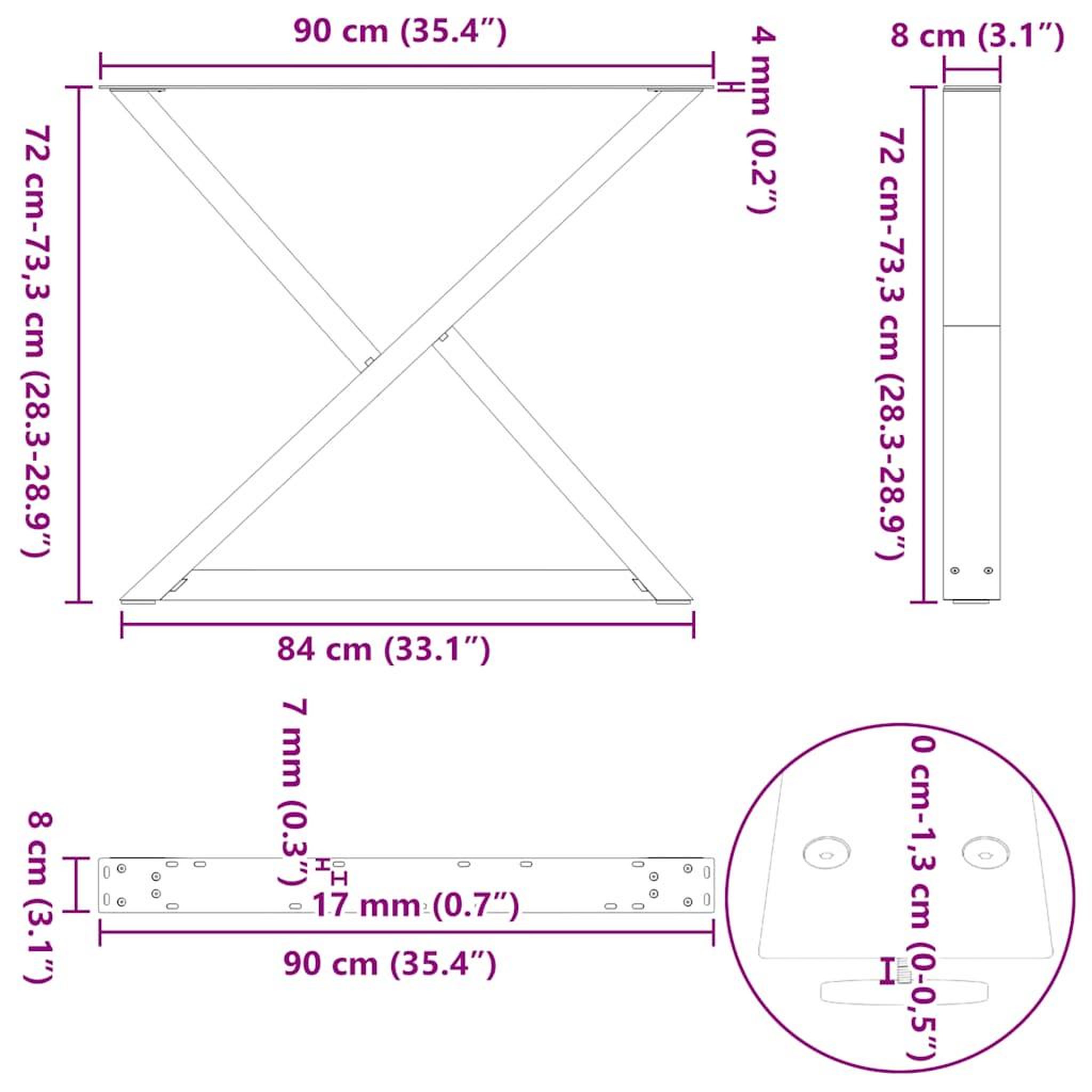 Voir la diapositive 6 : VIDAXL Pieds de table a manger 2 pcs anthracite 90x(72-73,3) cm acier
