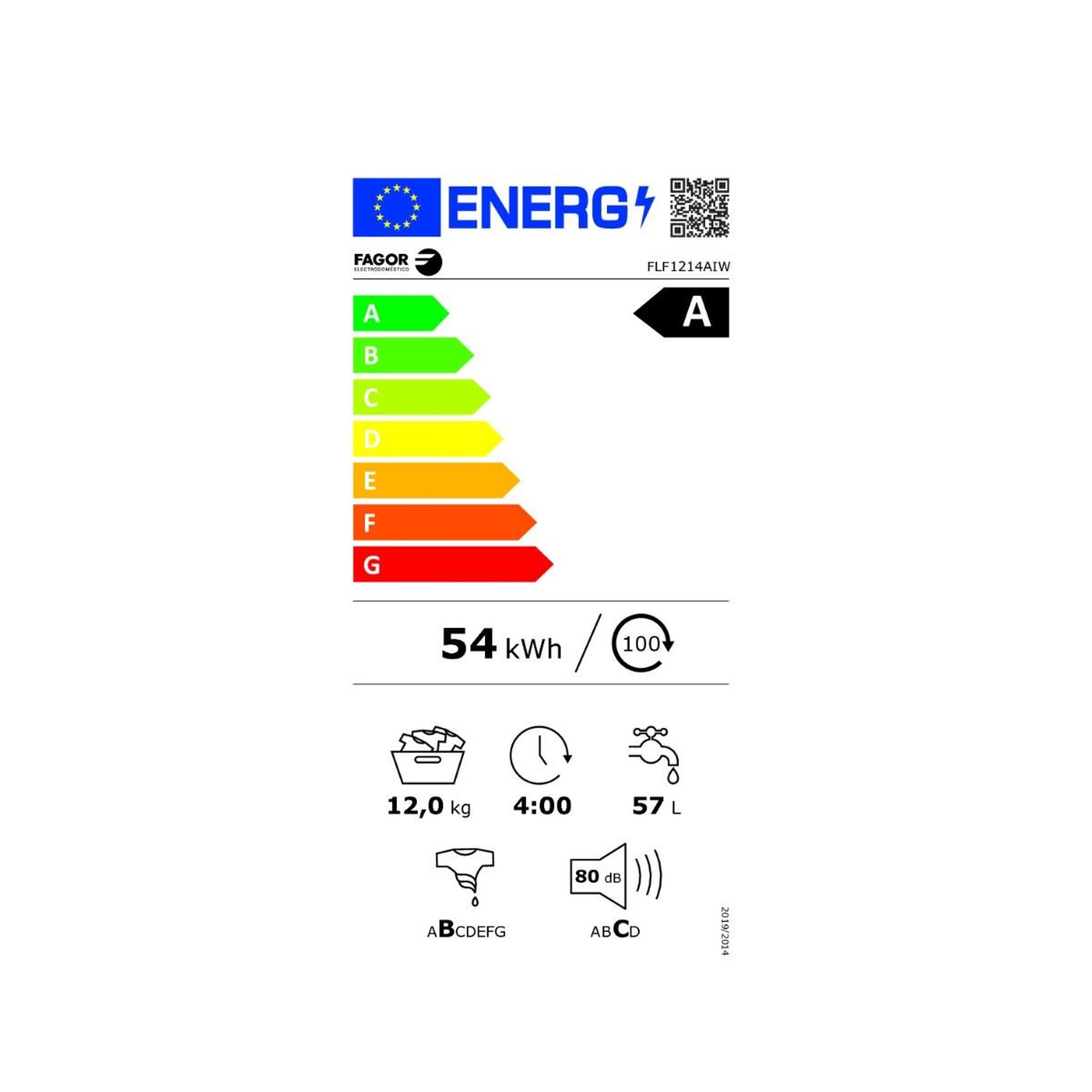 Voir la diapositive 2 : Fagor Lave-linge frontal 12kg 1400trs/min - flf1214aiw