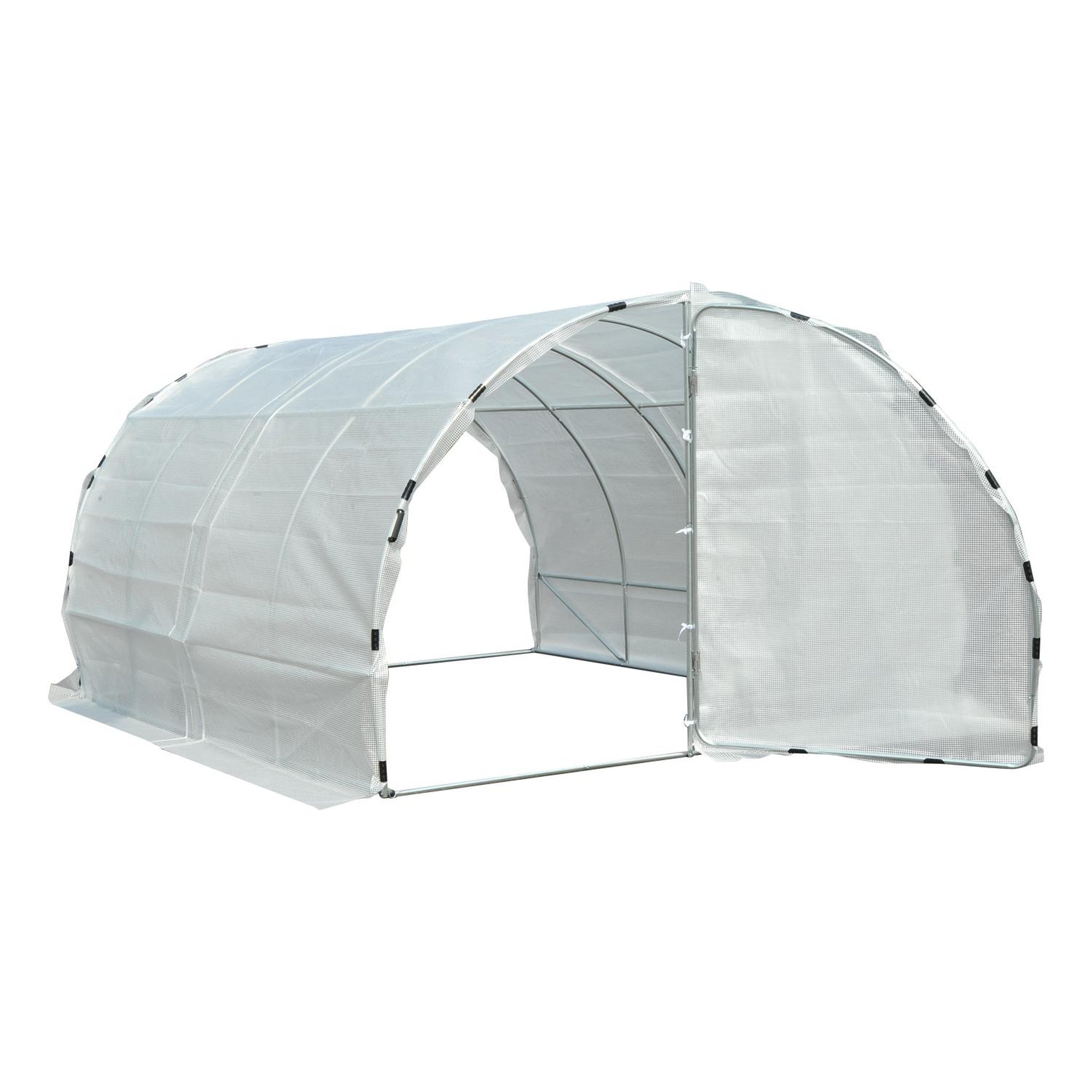 Voir la diapositive 1 : OUTSUNNY Serre de jardin tunnel surface sol 12 m² 4l x 3l x 2h m châssis tubulaire renforcé 25 mm double porte avec poignées blanc
