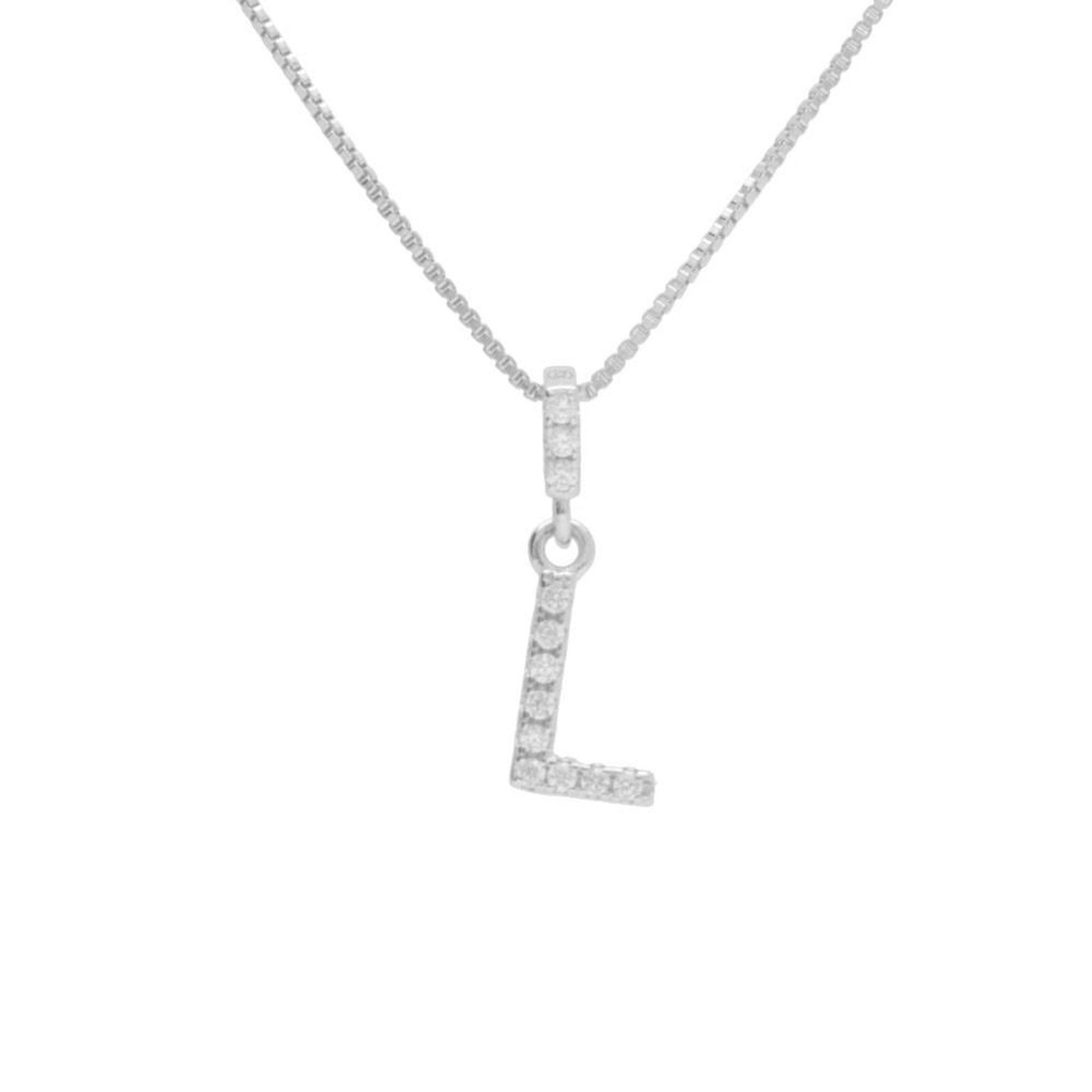 L'ATELIER D'AZUR Collier Argent 925/000 Rhodié - Initiale Lettre L Pavée de Zirconiums