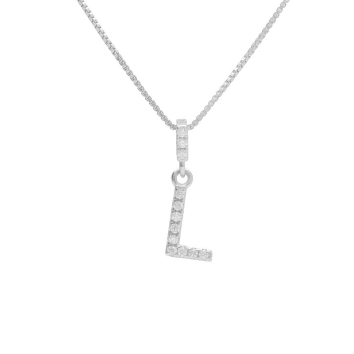 L'ATELIER D'AZUR Collier Argent 925/000 Rhodié - Initiale Lettre L Pavée de Zirconiums