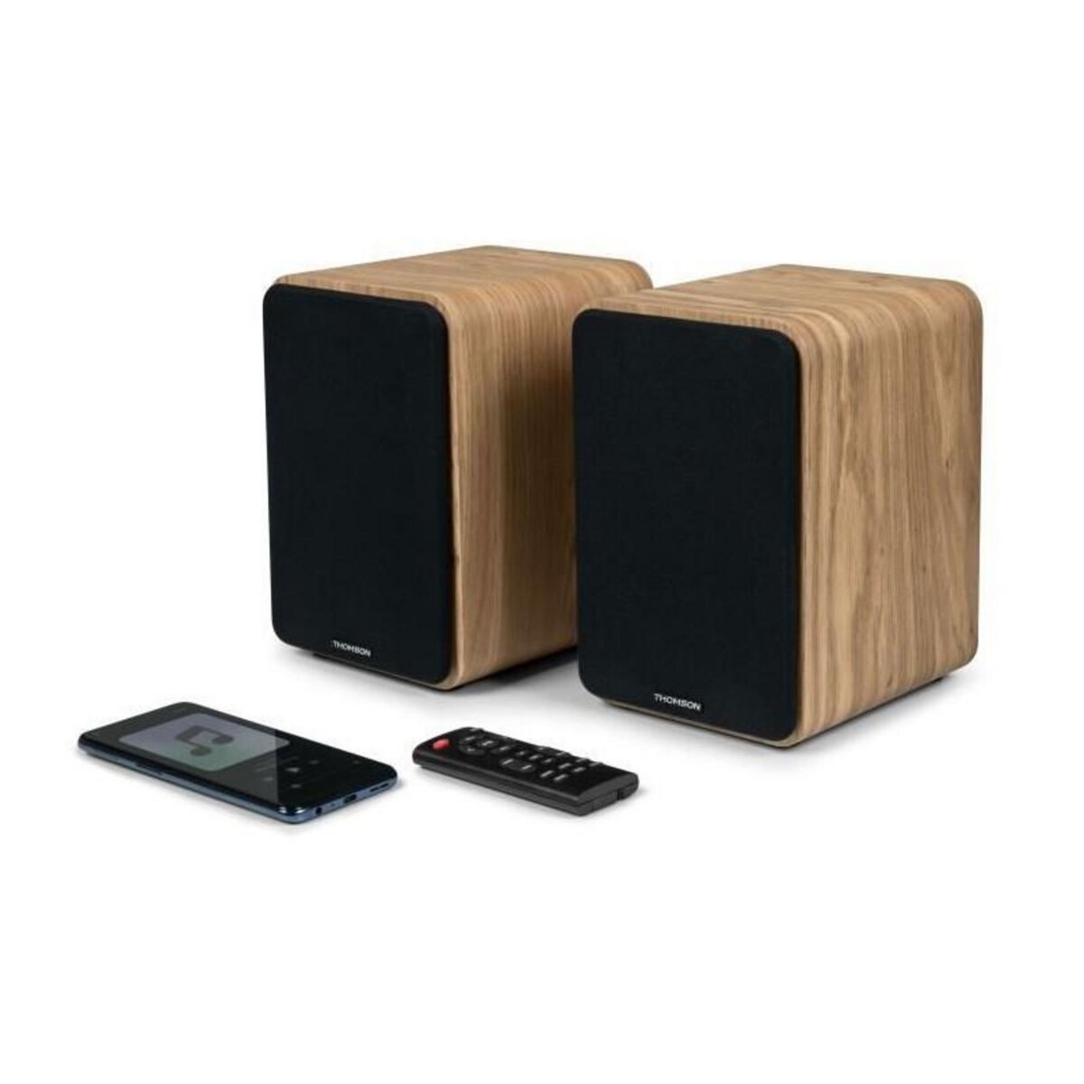 THOMSON THOMSON WS602DUO - Ensemble de 2 enceintes avec caisson en bois - 100W - Bluetooth 5.0 - 2 sorties RCA - Bois clair