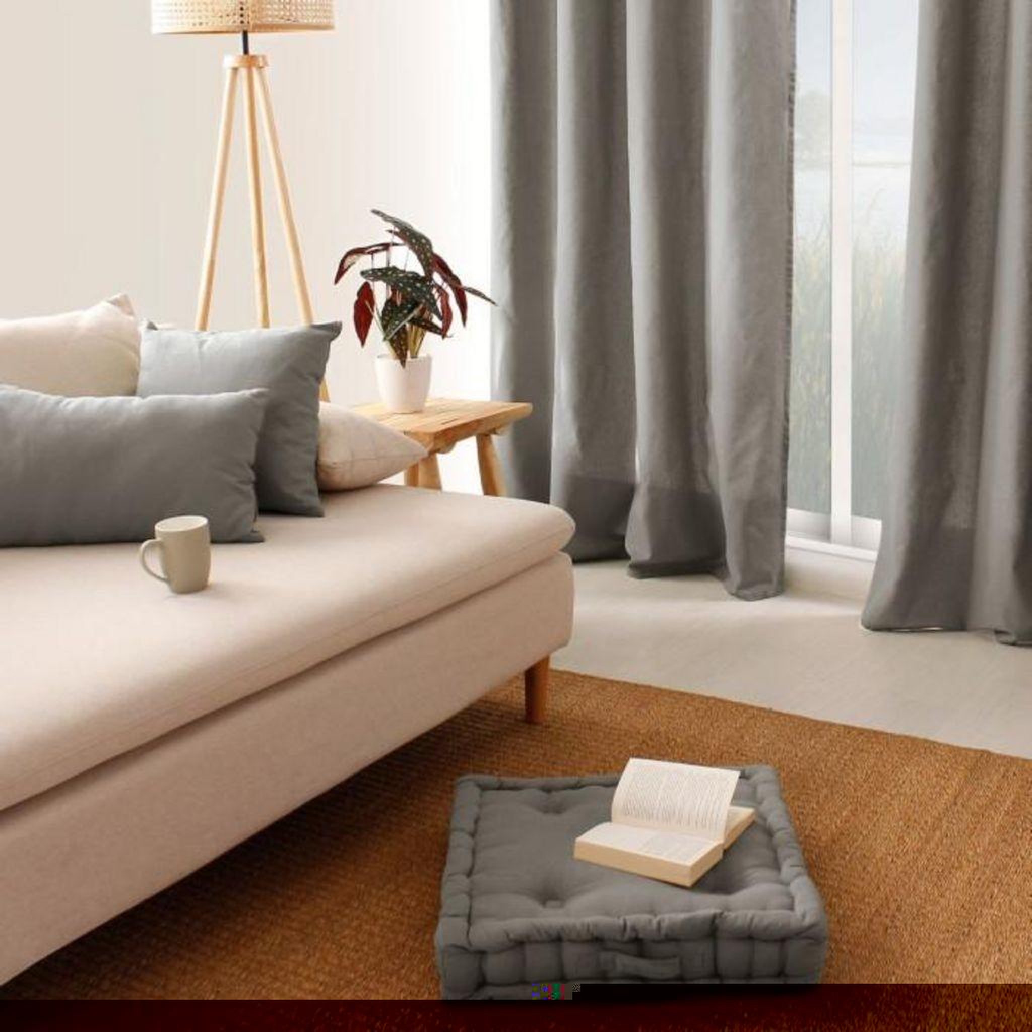 Voir la diapositive 3 : Eden Coussin de sol uni en coton panama