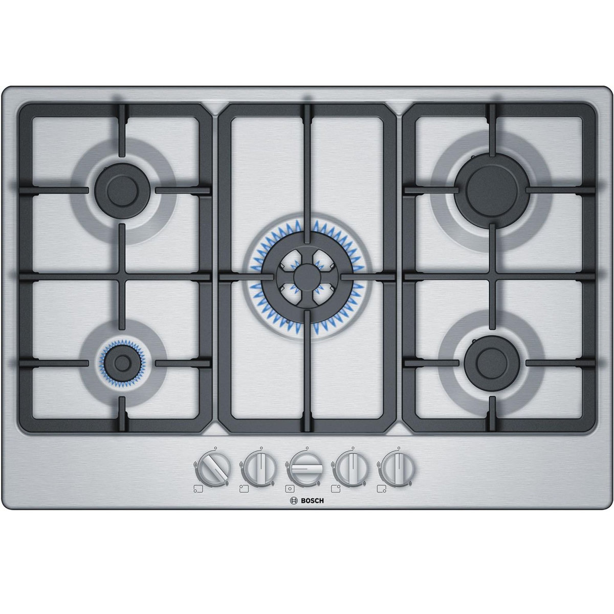 BOSCH Table de cuisson gaz 75cm 5 feux inox - pgq7b5b90