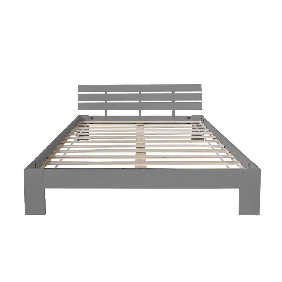 HomeStyle4U Lit double 140x200 gris matelas et sommier à lattes