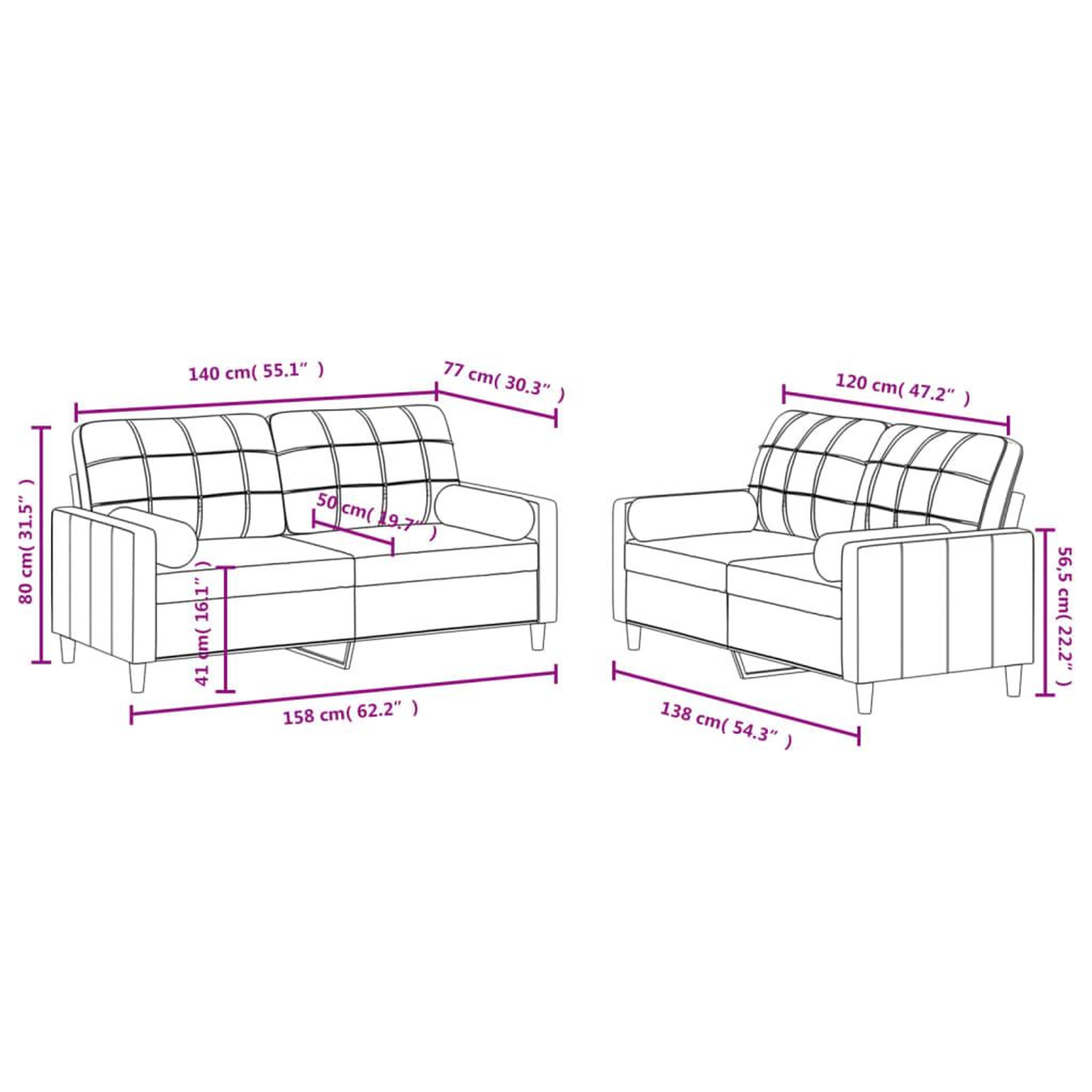 Voir la diapositive 6 : VIDAXL Ensemble de canapes 2 pcs avec coussins taupe tissu