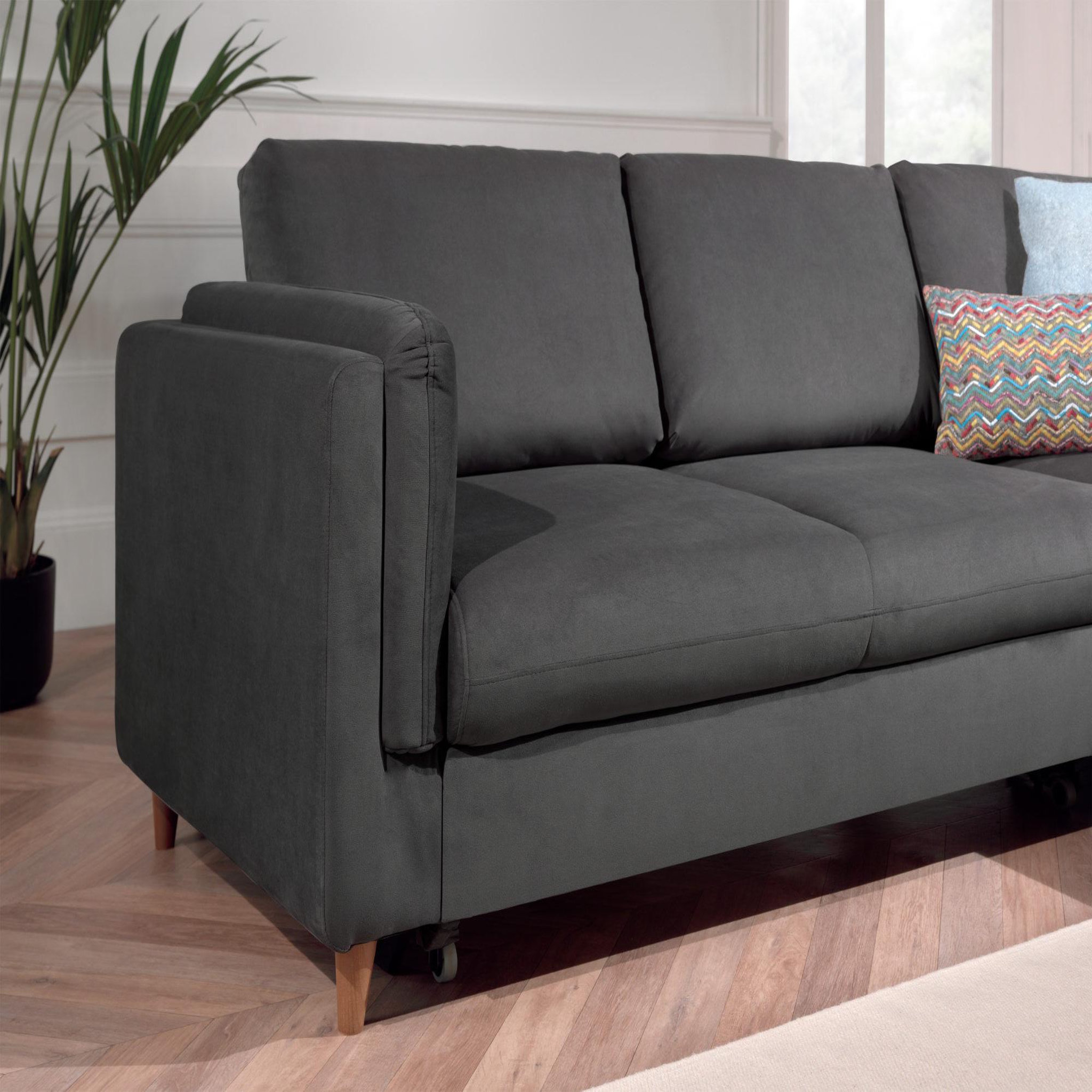 Voir la diapositive 4 : BEST MOBILIER Brooke - canapé d'angle droit - convertible - 5 places - en velours