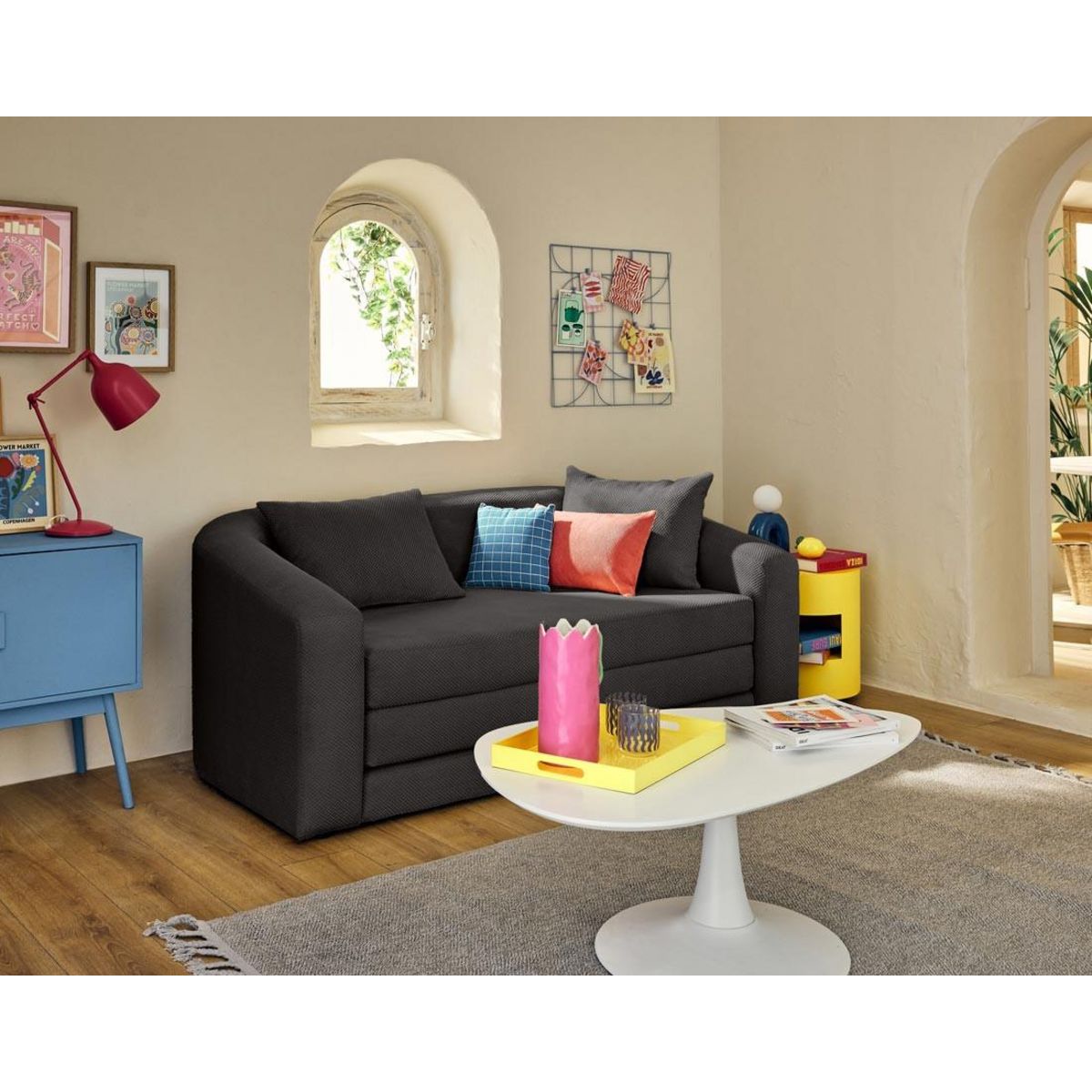 BEST MOBILIER Nuvia - canapé convertible déplimousse 2 places en velours texturé