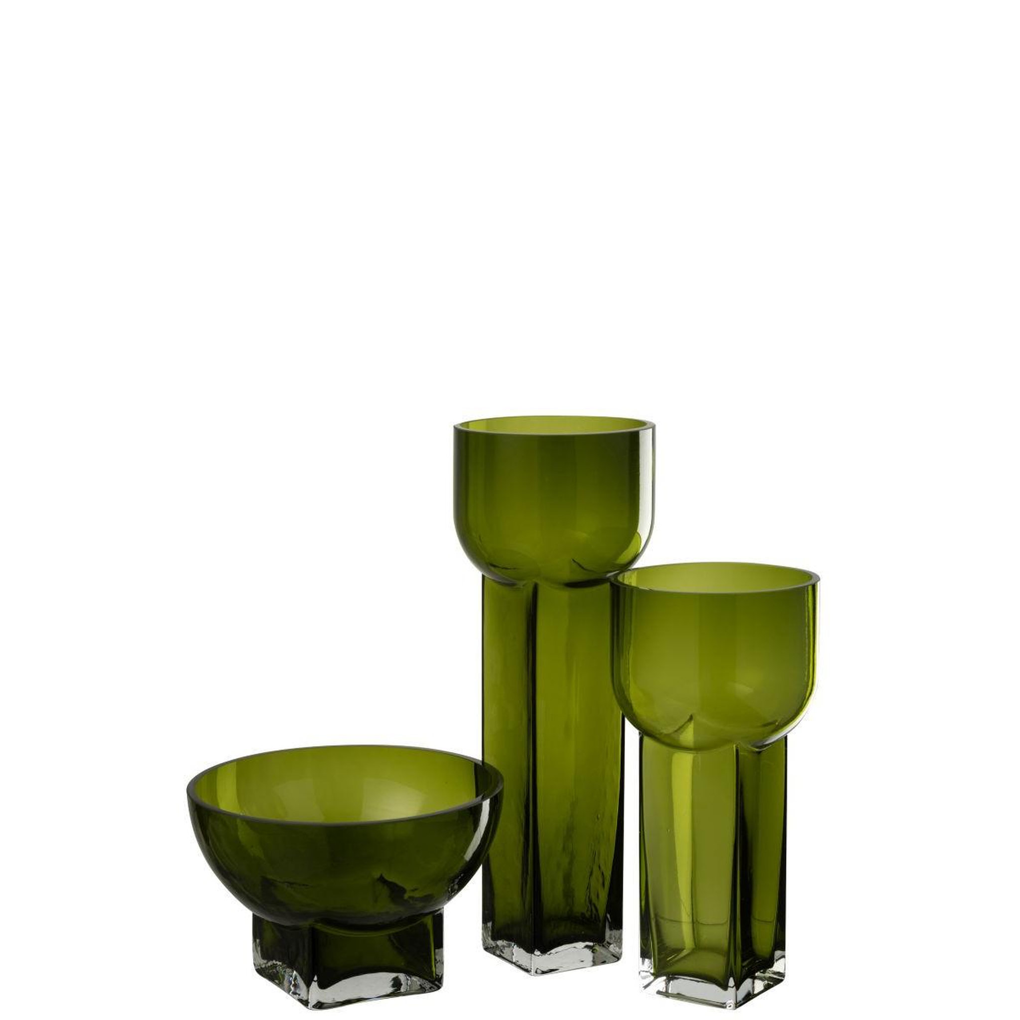 Voir la diapositive 2 : J-LINE Vase déco en verre  carol  13cm vert olive