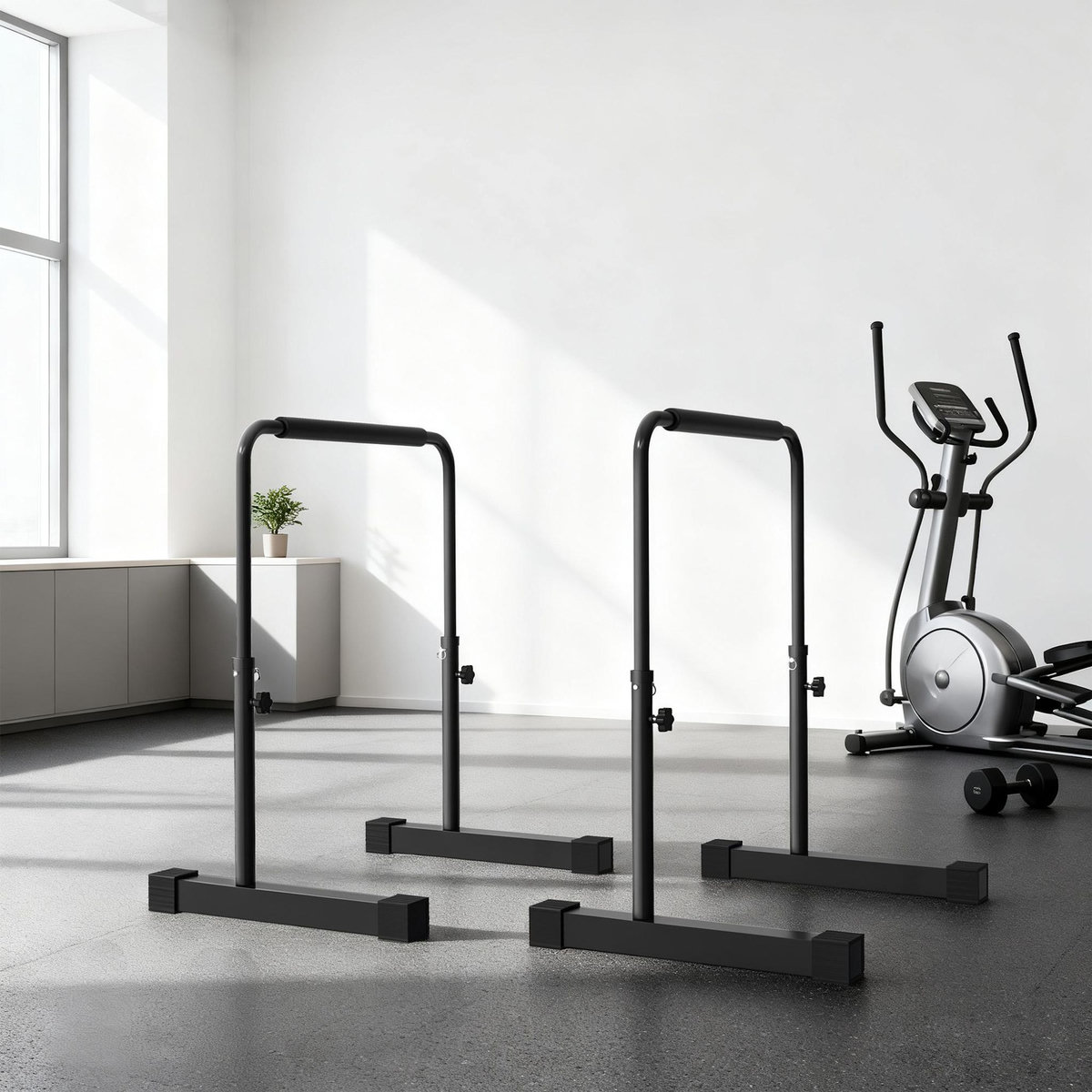 HOMCOM Station à dips - barres parallèles à dips - hauteur réglable H.80-100 cm - poignées antidérapantes - acier noir