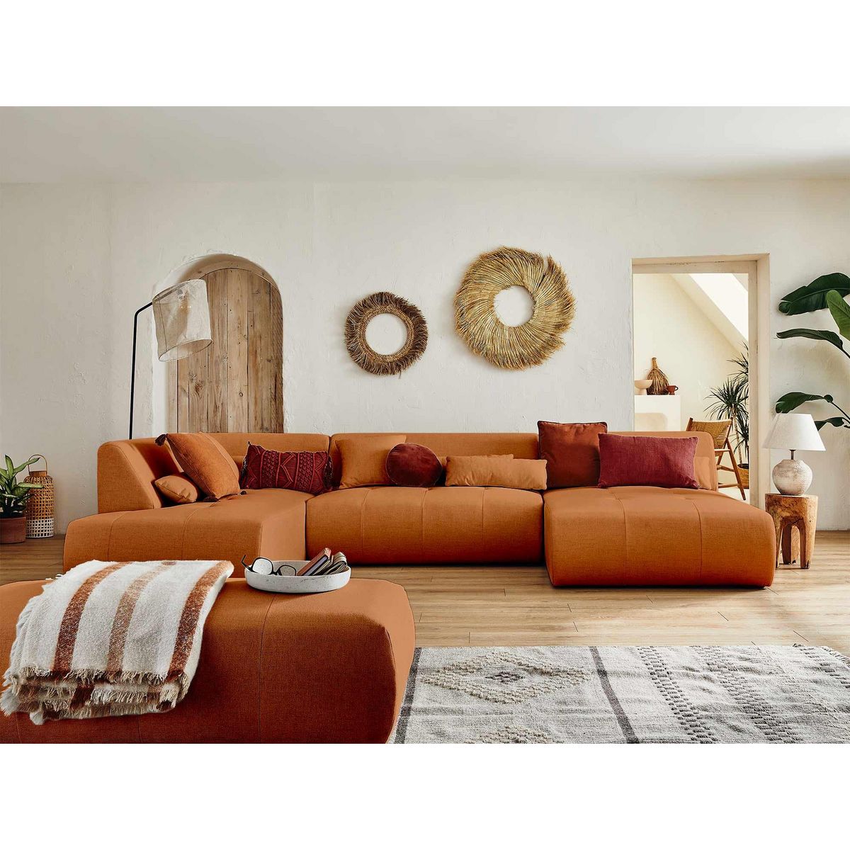 LISA DESIGN Onyx - canapé panoramique d'angle gauche 7 places - en tissu