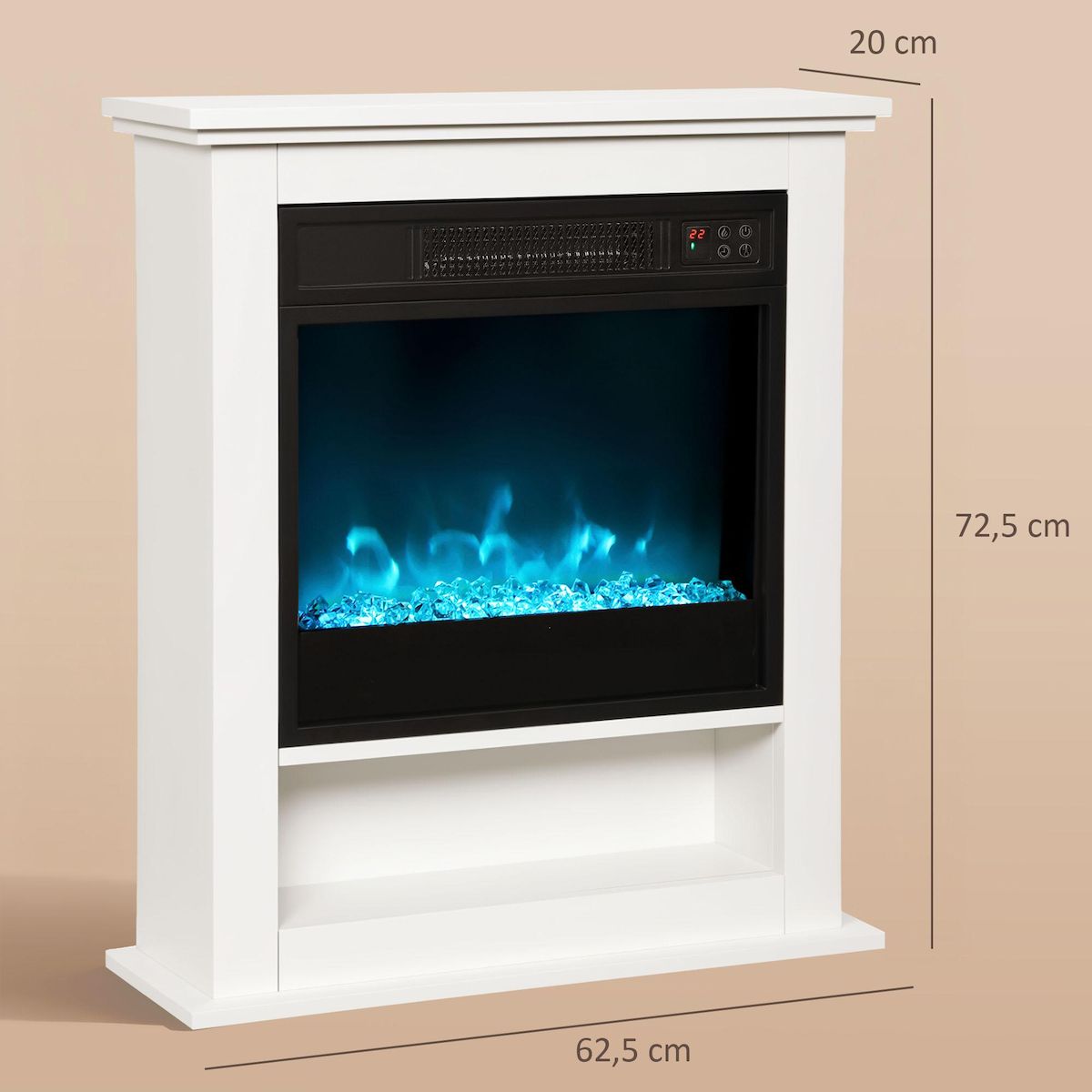 HOMCOM Cheminée électrique LED multicolore design classique niche rangement télécommande blanc noir