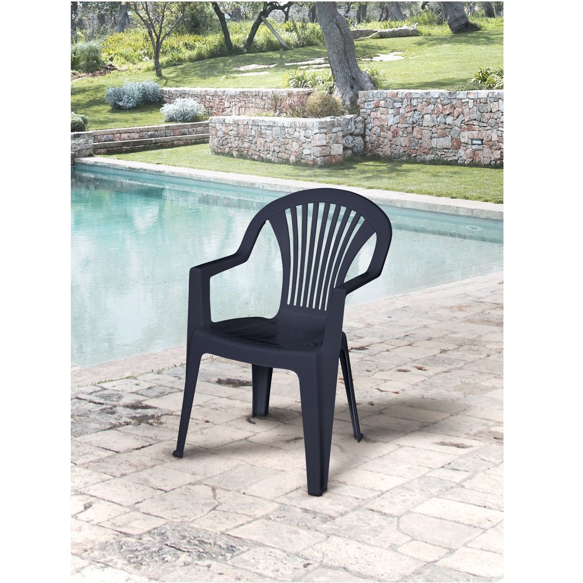 ARETA Lot de 4 fauteuils de jardin - Résine - Gris anthracite - LIDO