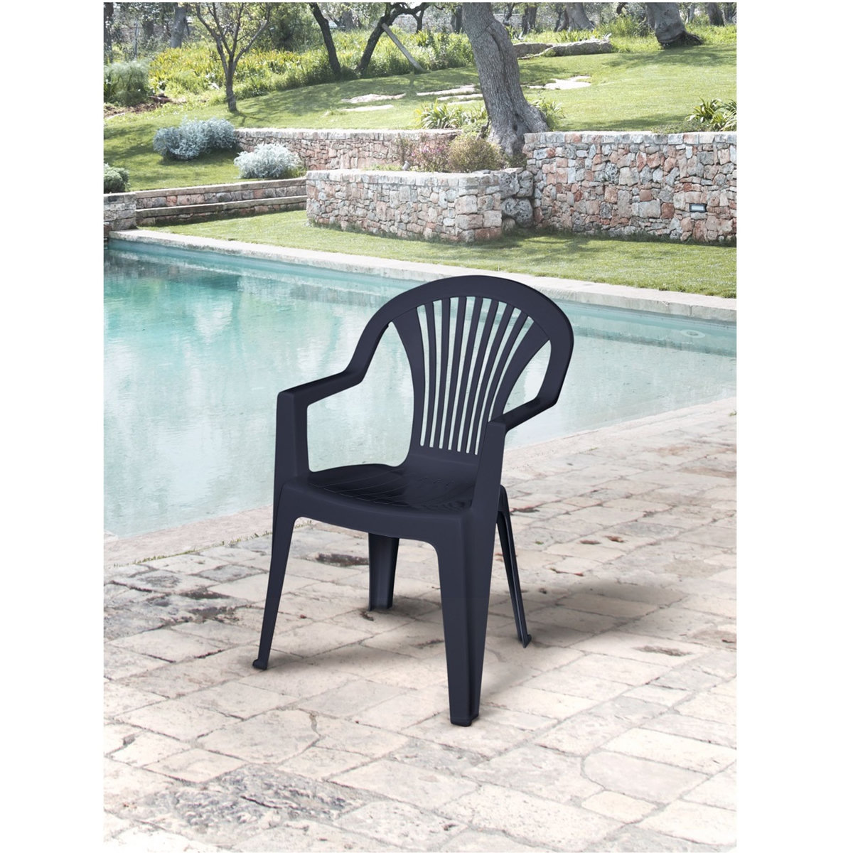 ARETA Lot de 4 fauteuils de jardin - Résine - Gris anthracite - LIDO