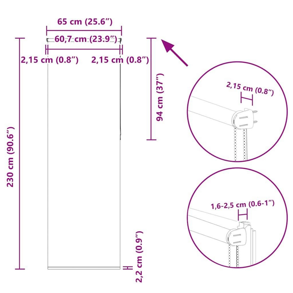 VIDAXL Store enrouleur occultant largeur du tissu 60,7 cm polyester