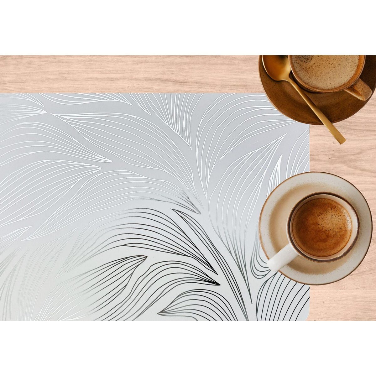 HABITABLE Lot de 6 sets de table motif feuillage avec encre métallique EDEN - 30 x 45 cm - Argent et blanc