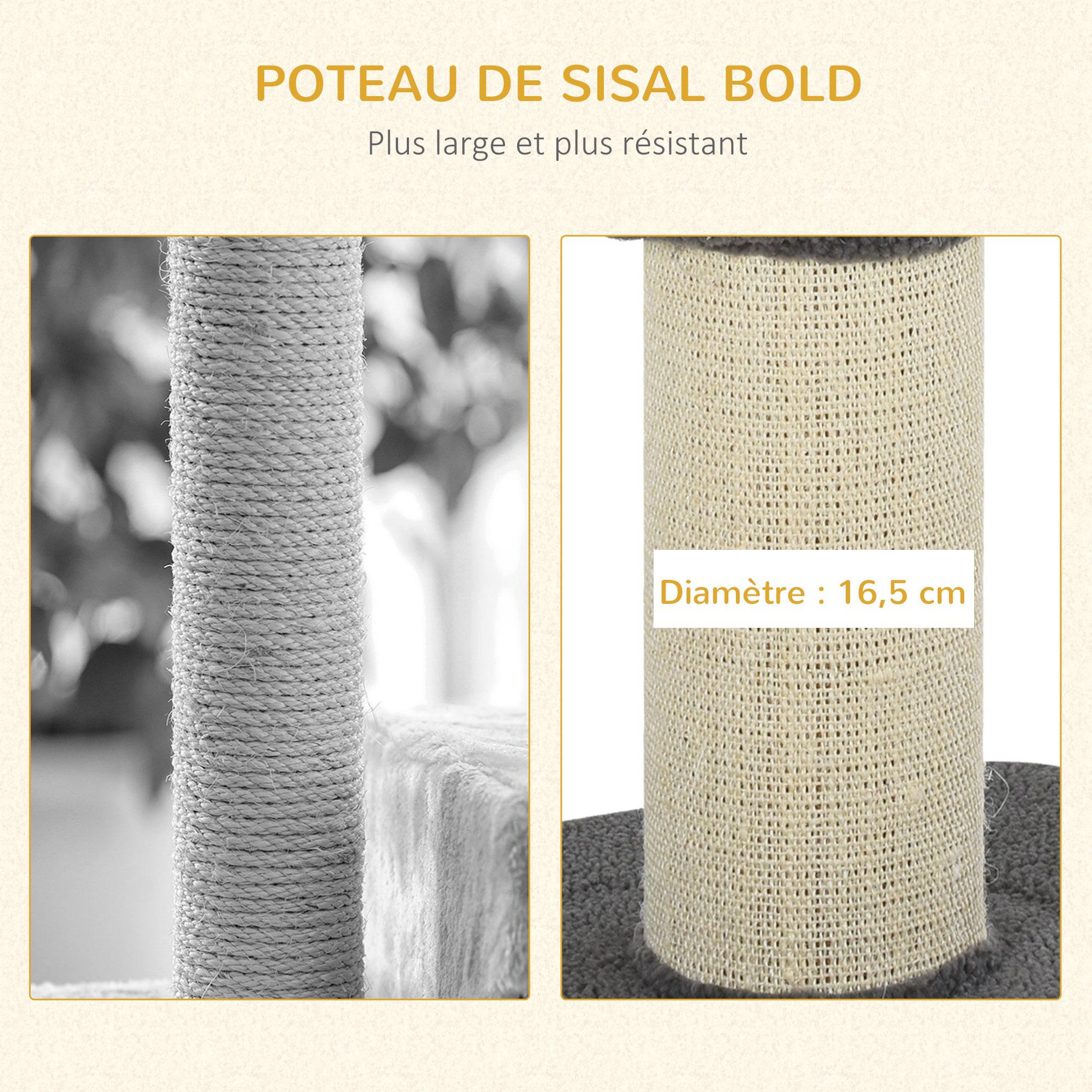 Voir la diapositive 6 : PAWHUT Arbre à chat avec griffoir centre d'activités 2 plateformes coussin gris