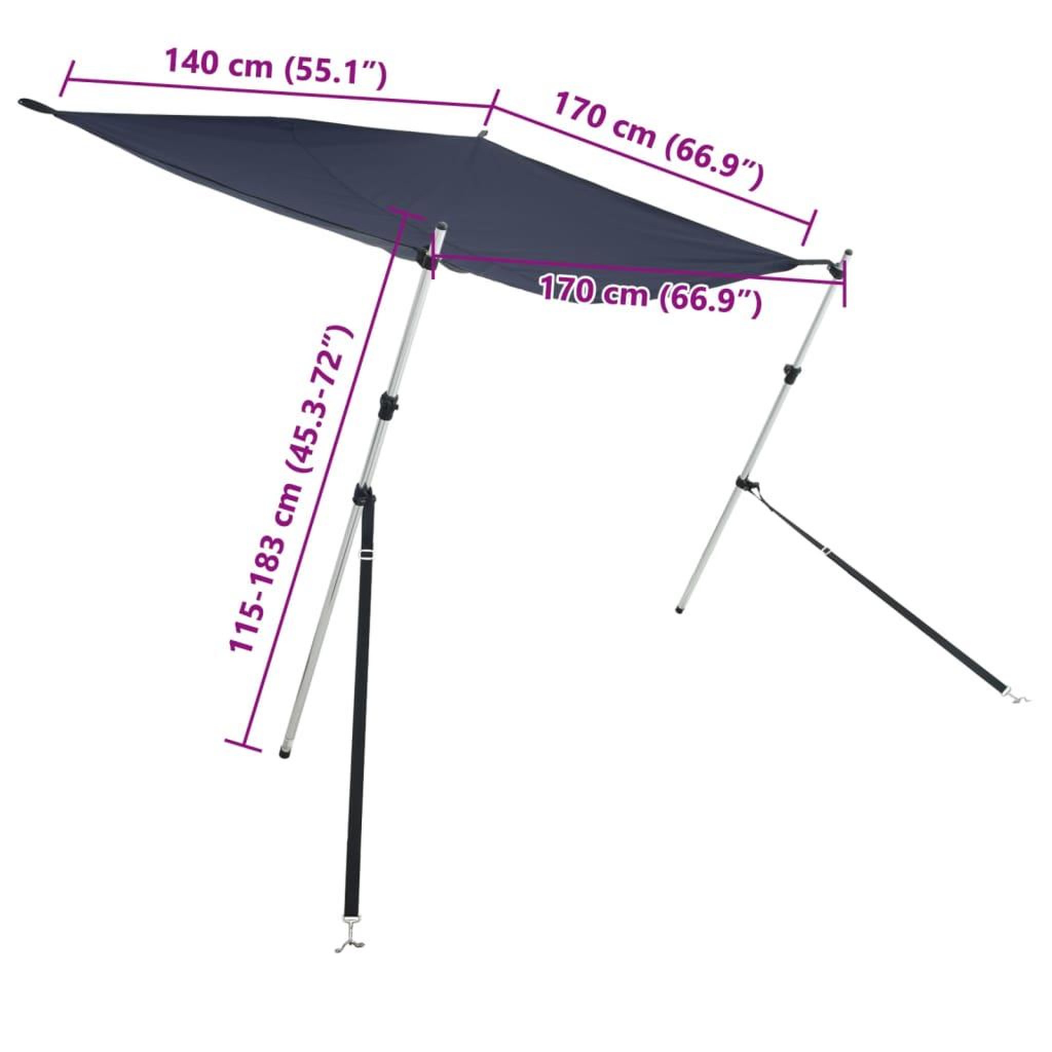Voir la diapositive 6 : VIDAXL Extension d'ombrage T-Top bleu 170x170x(115-183) cm