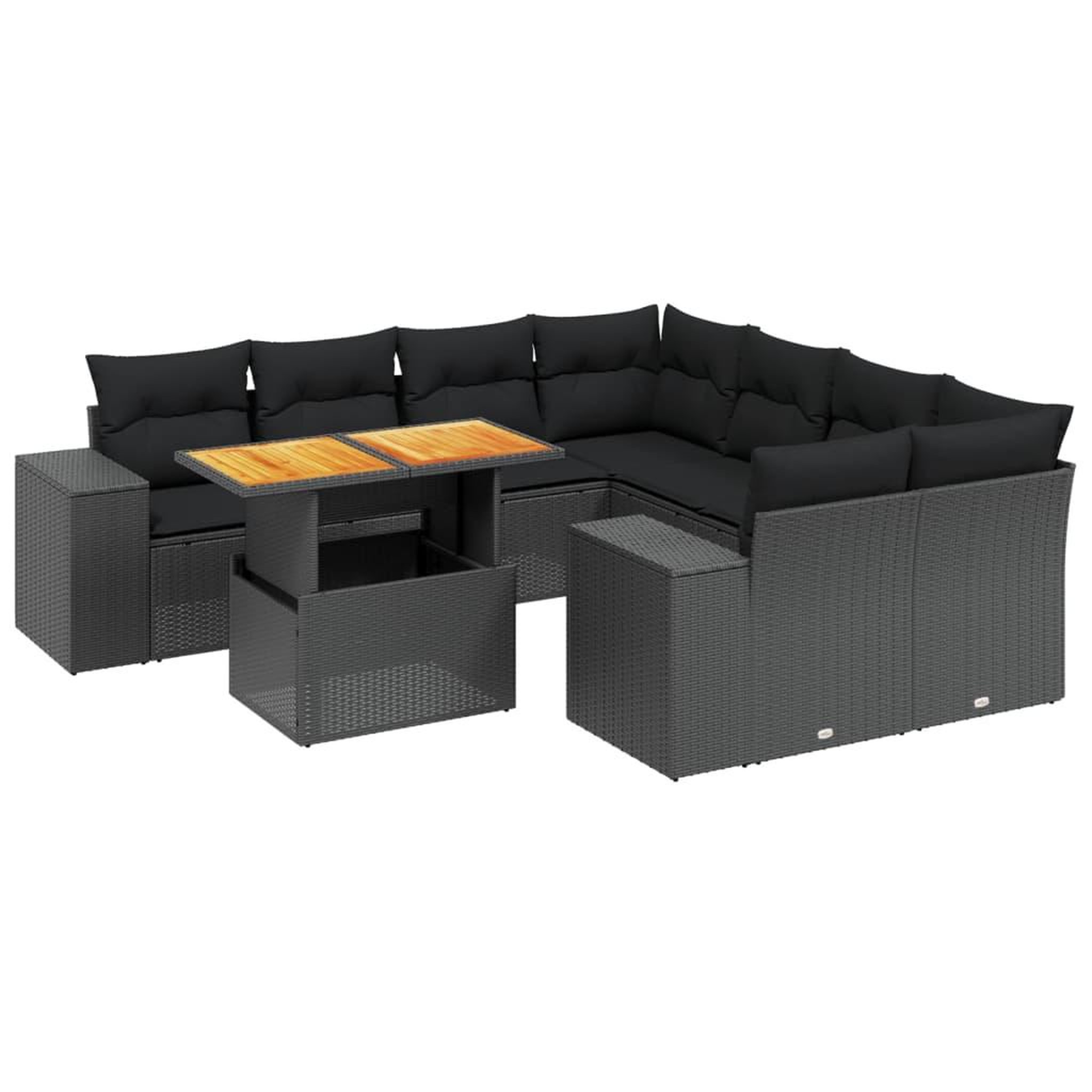 Voir la diapositive 2 : VIDAXL Salon de jardin 9 pcs avec coussins noir resine tressee