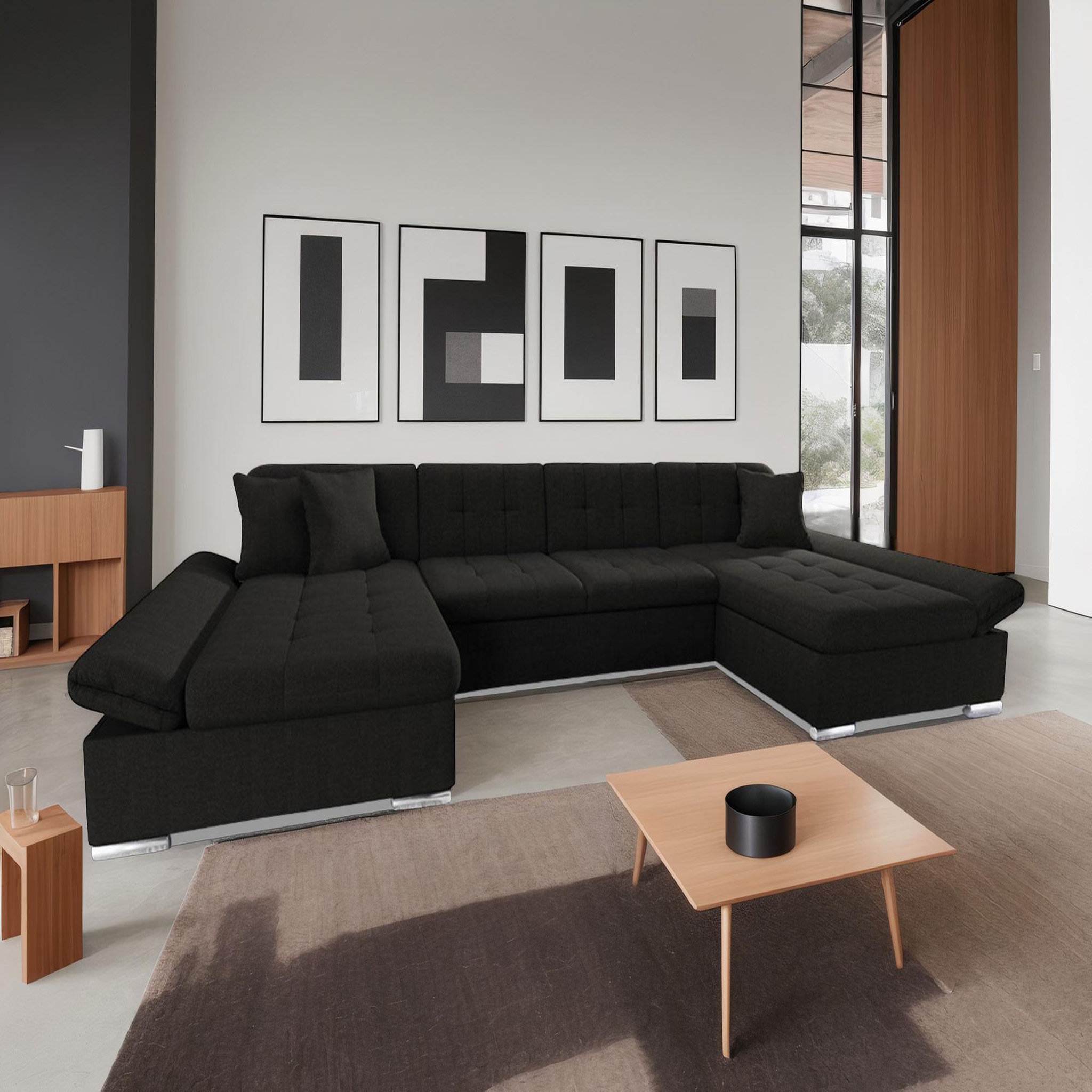 BEST MOBILIER Ulys - canapé panoramique u - convertible avec coffres - 7 places - style contemporain. Coloris disponibles : Noir