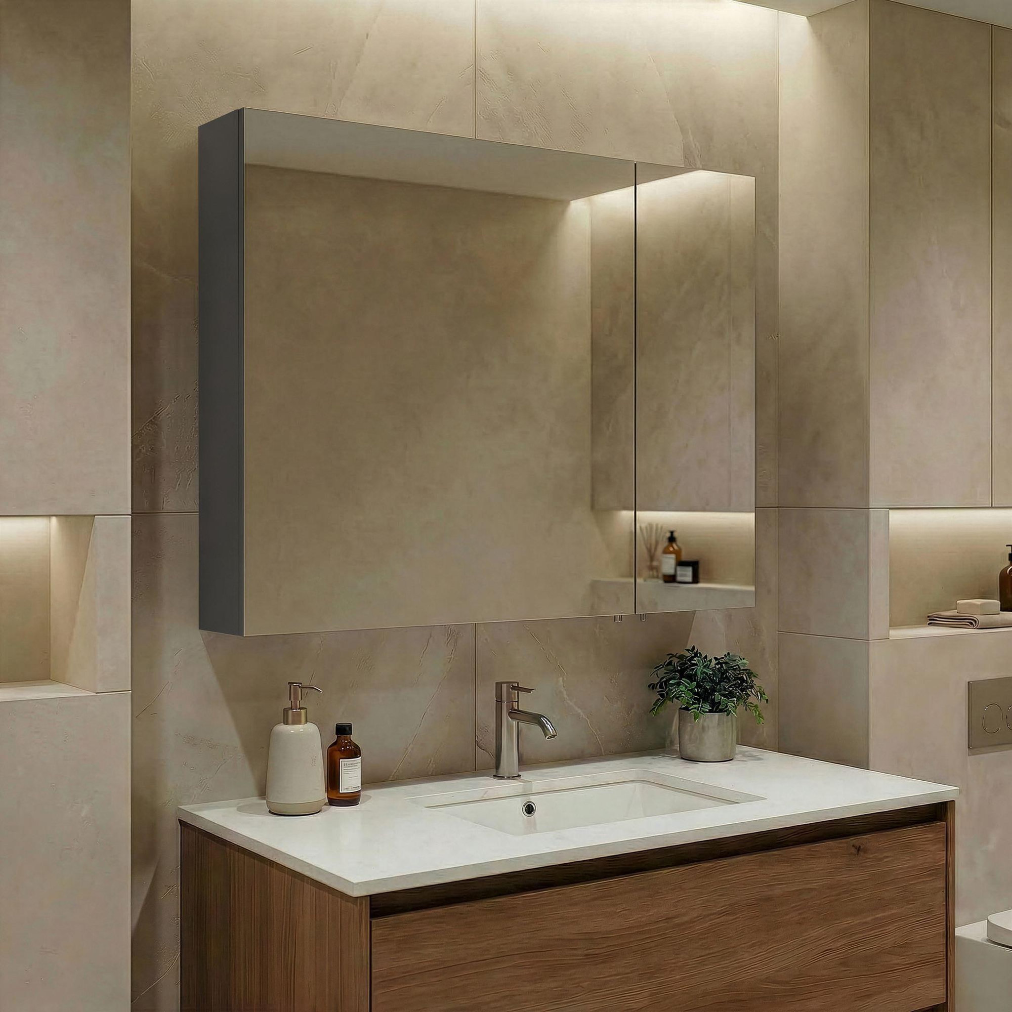 Voir la diapositive 2 : Habitat et Jardin Meuble Salle de Bain avec Miroir  Nuvola 80 v2  - 75 x 16 x 66 cm - Anthracite