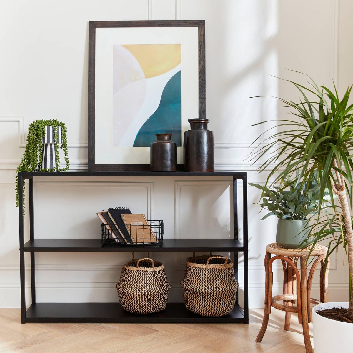 SWEEEK Etagère basse 3 niveaux en métal noir - Industrielle - 120x30x80cm