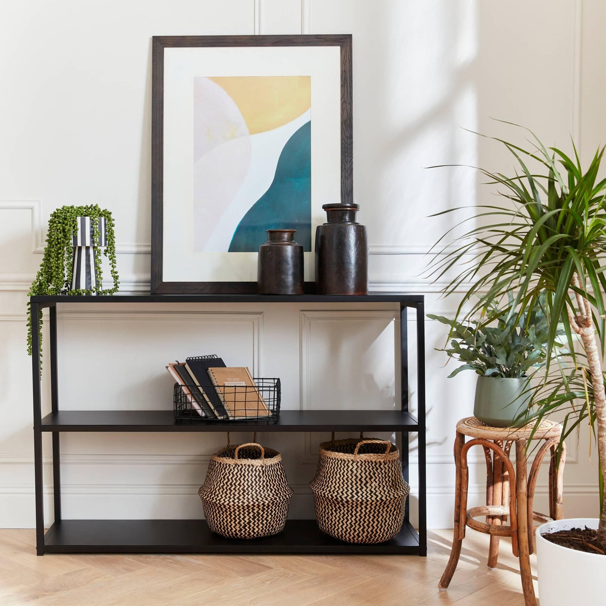 SWEEEK Etagère basse 3 niveaux en métal noir - Industrielle - 120x30x80cm