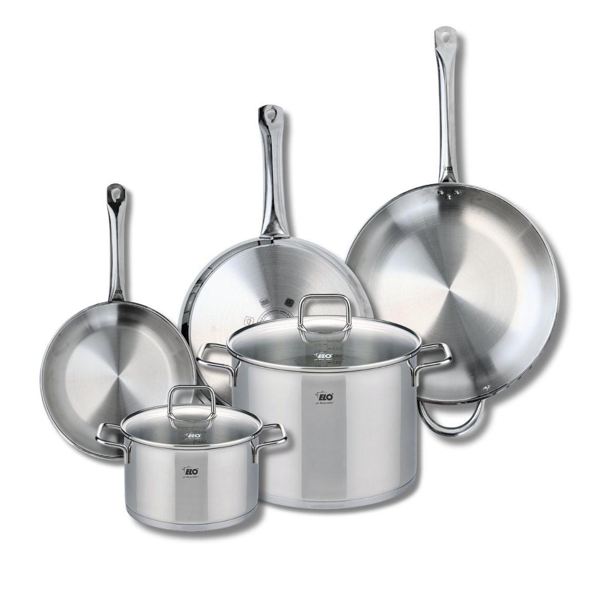 ELO Ensemble de 3 poêles de cuisson 24, 28 et 32 cm et 2 faitouts 20 et 26 cm elo profi citrin