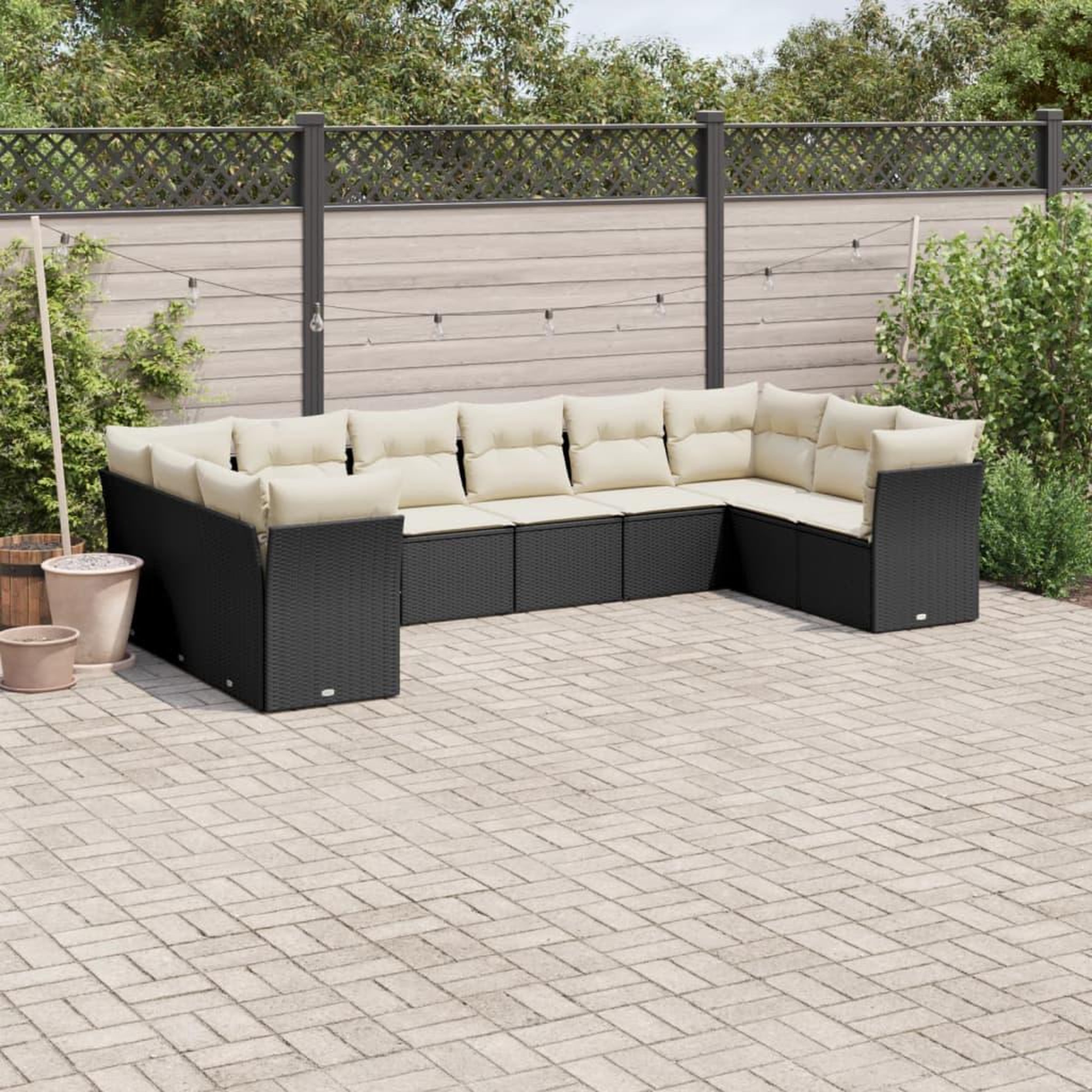 VIDAXL Salon de jardin 10 pcs avec coussins noir resine tressee