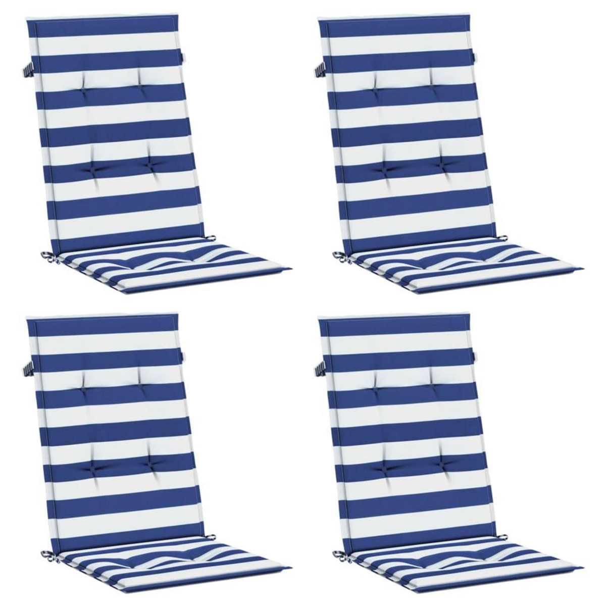 VIDAXL Coussins de chaise a dossier haut lot de 4 rayures bleu/blanc