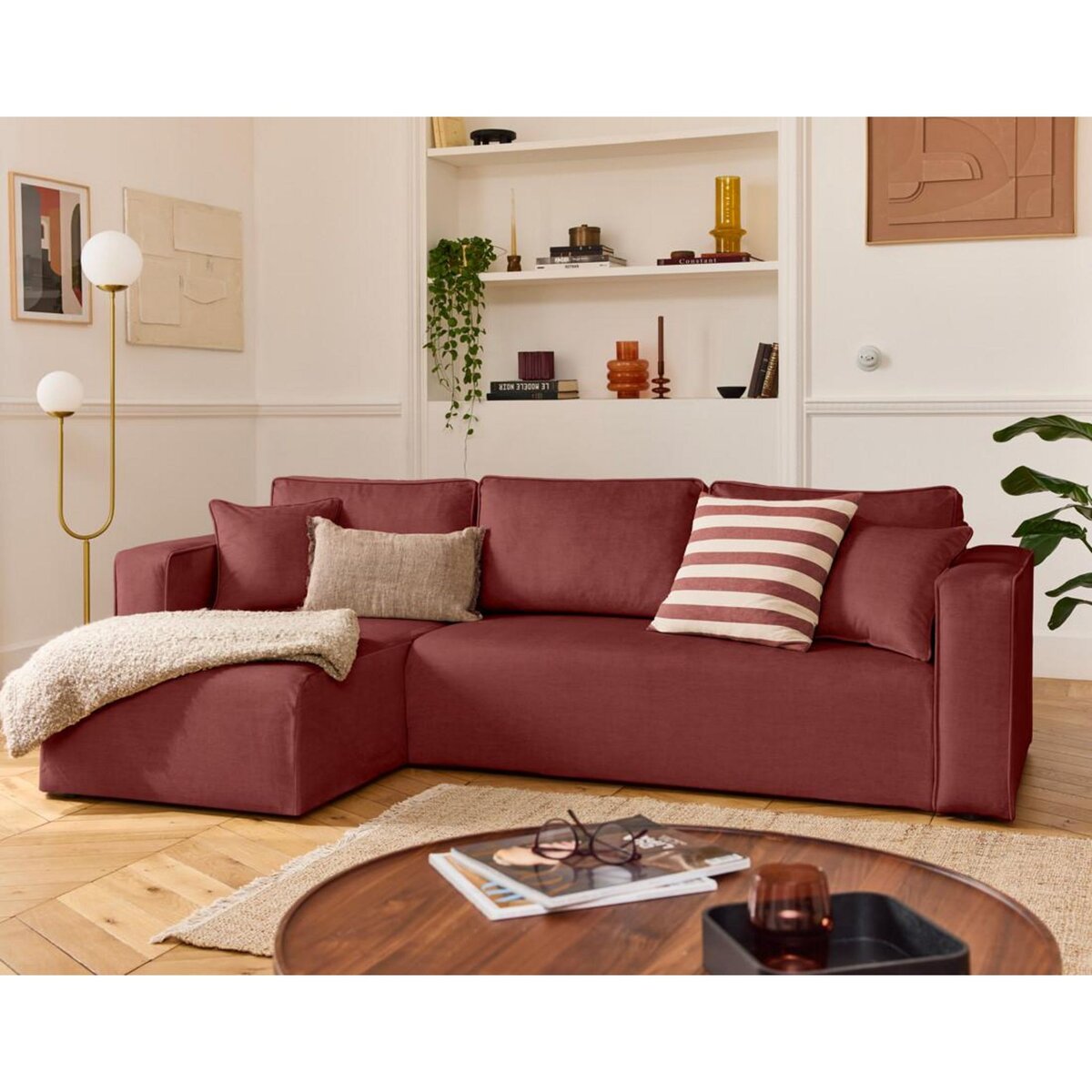 BEST MOBILIER Topaze - canapé d'angle déhoussable réversible 4 places en velours