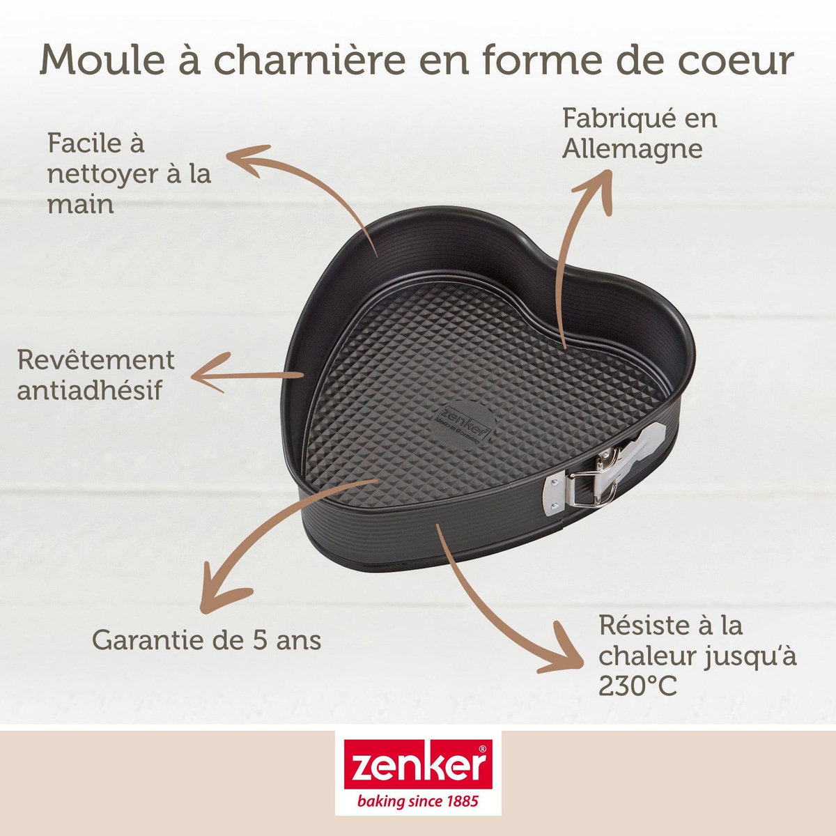 ZENKER Set pâtisserie avec moule à gâteau cœur 27 x 25 cm en acier, 2 bols à mixer, verre mesureur et spatule Zenker